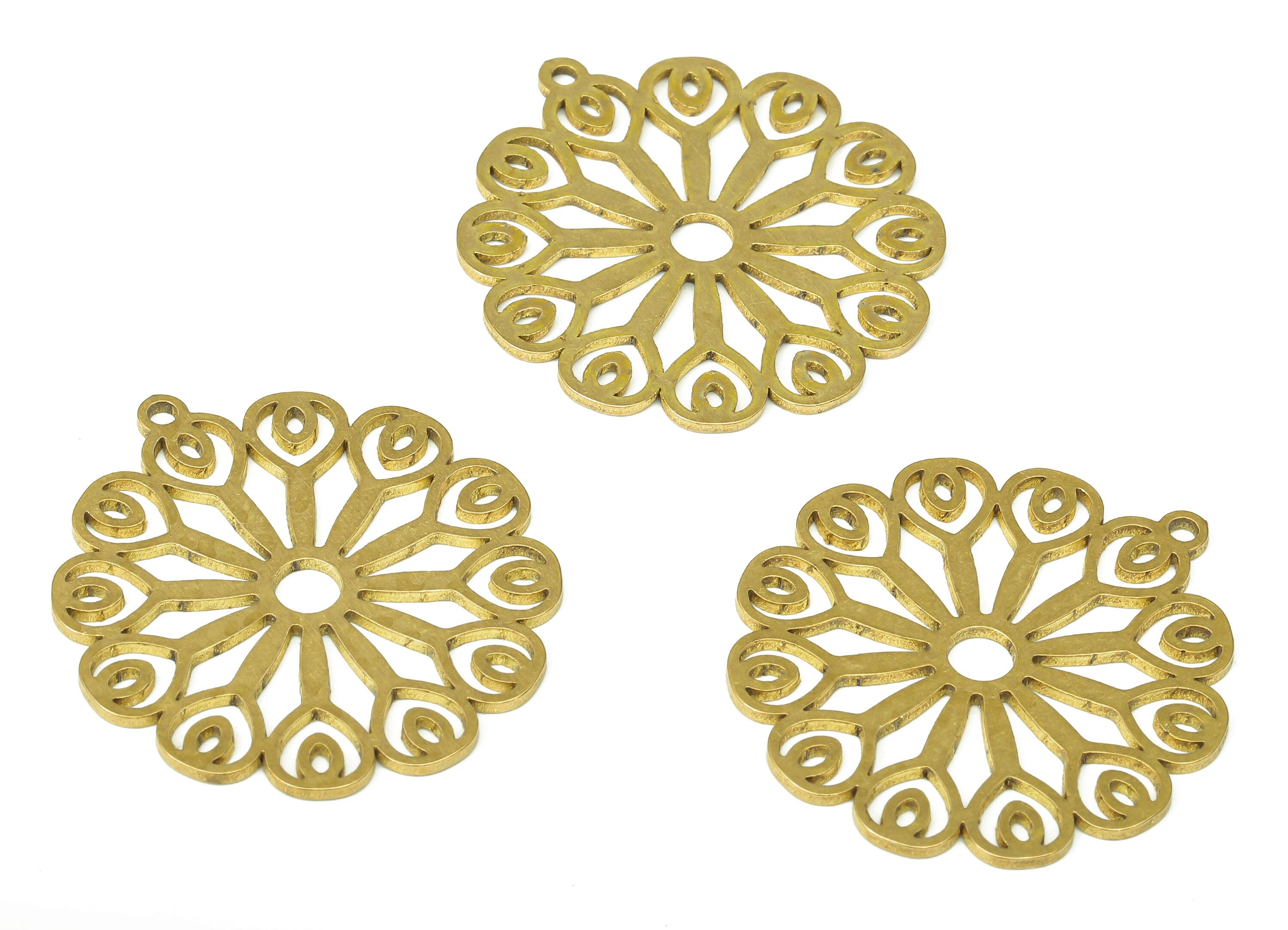 Brass Round Flower Earring Charms - Raw Brass Circle Flower Cutout Pendant With Loop - Earrings Finding - 29.88x27.11x0.89mm - PPA5231 - DOMEDBAZAAR