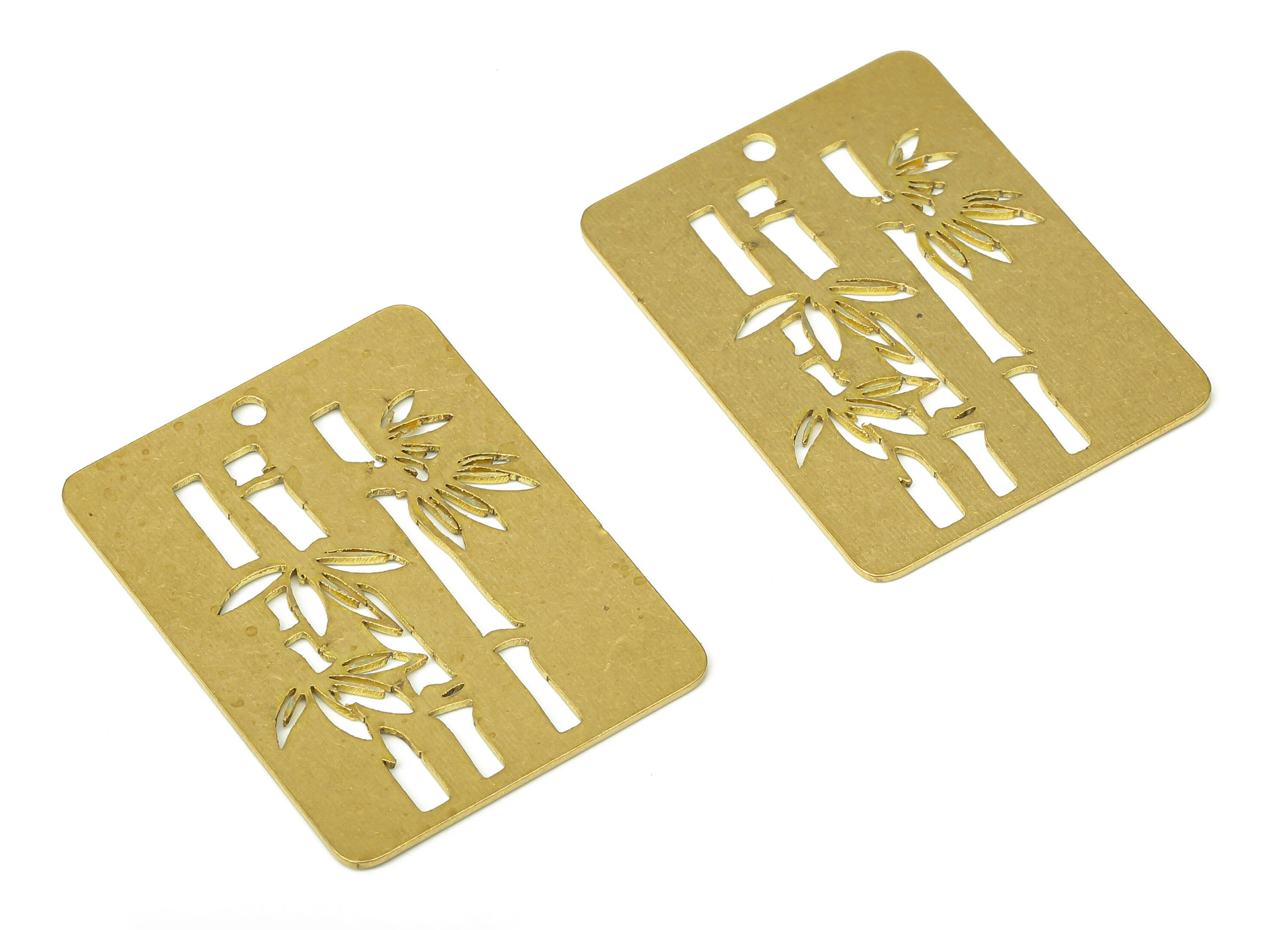 Brass Rectangle Bamboo Earring Charm - Raw Brass Tree Cutout Pendant - Laser Cut Charms -  Earring Finding - 30.81x23.28x0.68mm - PPA4531 - DOMEDBAZAAR