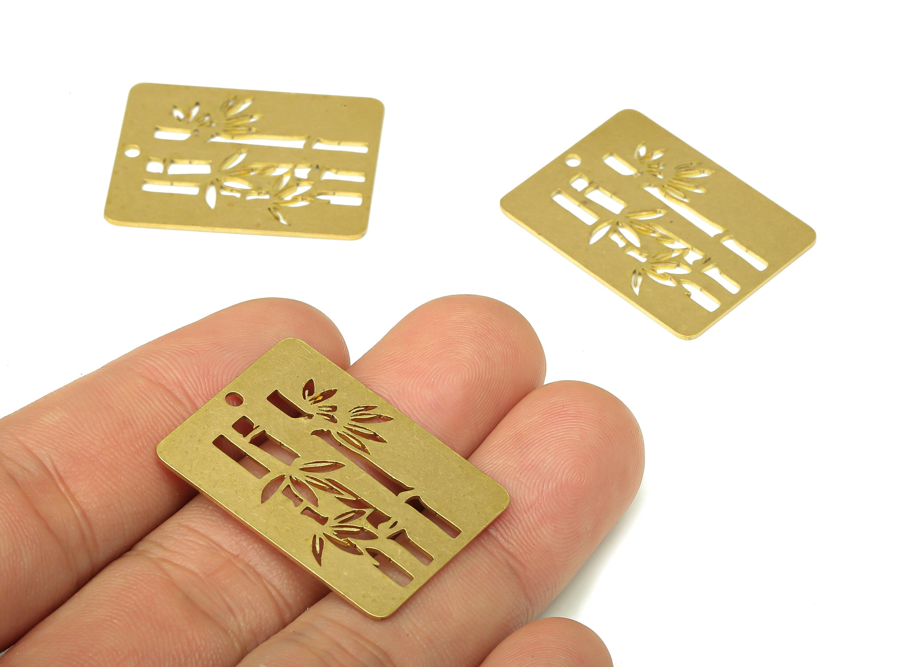 Brass Rectangle Bamboo Earring Charm - Raw Brass Tree Cutout Pendant - Laser Cut Charms -  Earring Finding - 30.81x23.28x0.68mm - PPA4531 - DOMEDBAZAAR