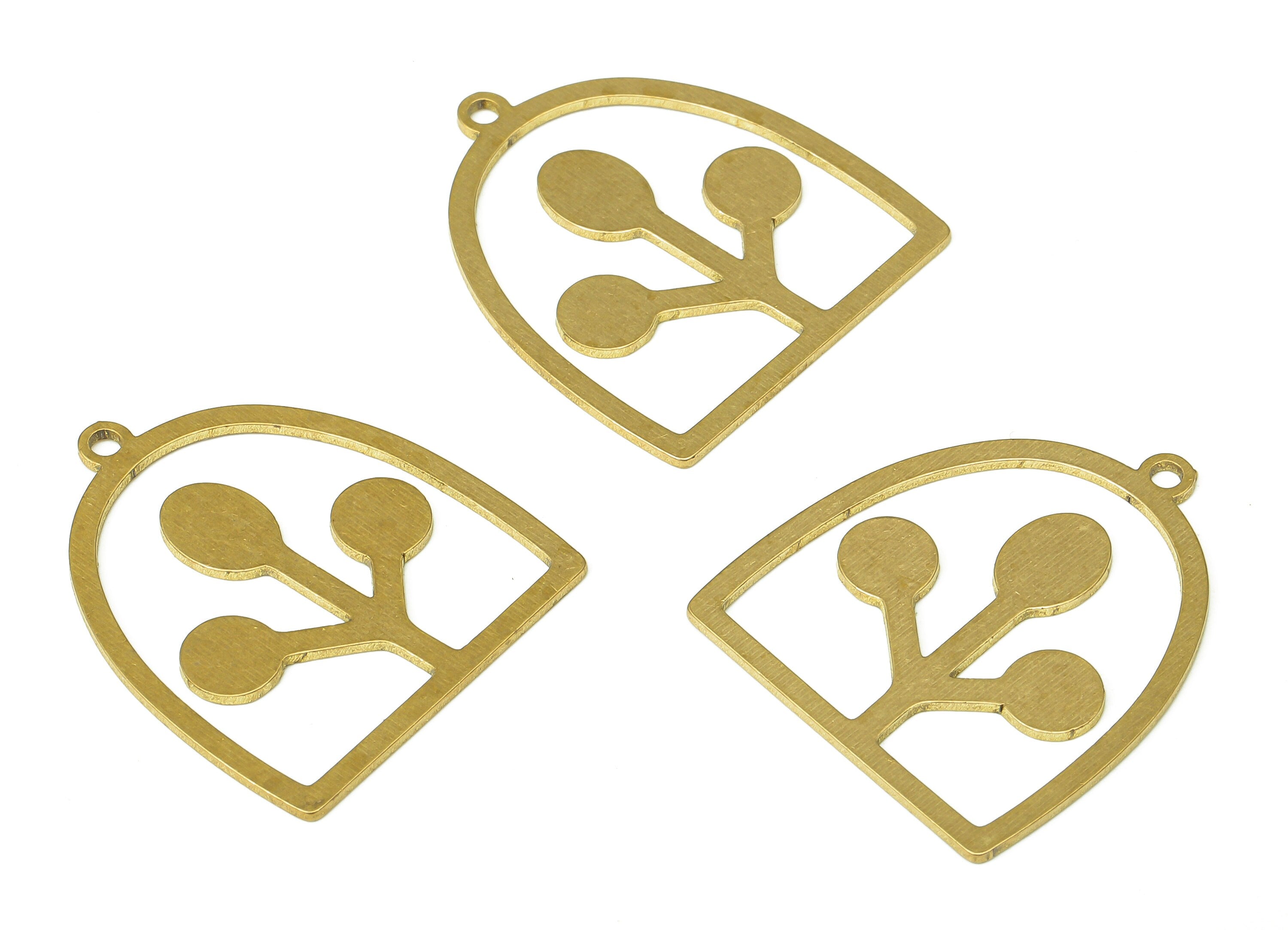 Brass Domed Earring Charms - Raw Brass Half Ellipse Cutout Pendant With Loop - For Necklace - Domed Earring - 24.71x21.36x0.68mm - PPA5275 - DOMEDBAZAAR