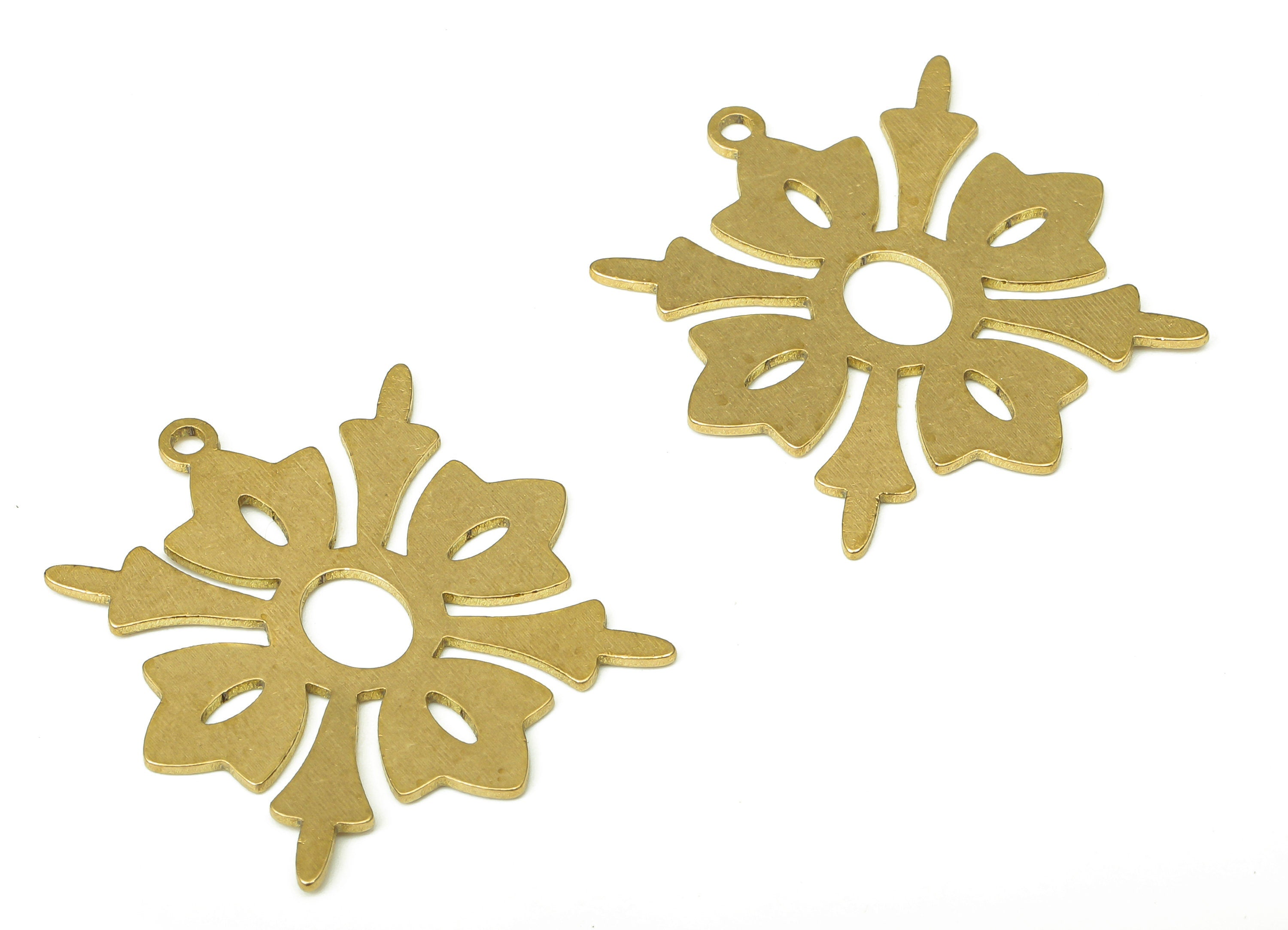 Brass Flower Earring Charm - Raw Brass Flower Cutout Pendant With Loop - Earring Finding - 27.9x25.33x0.65mm - PPA5248 - DOMEDBAZAAR