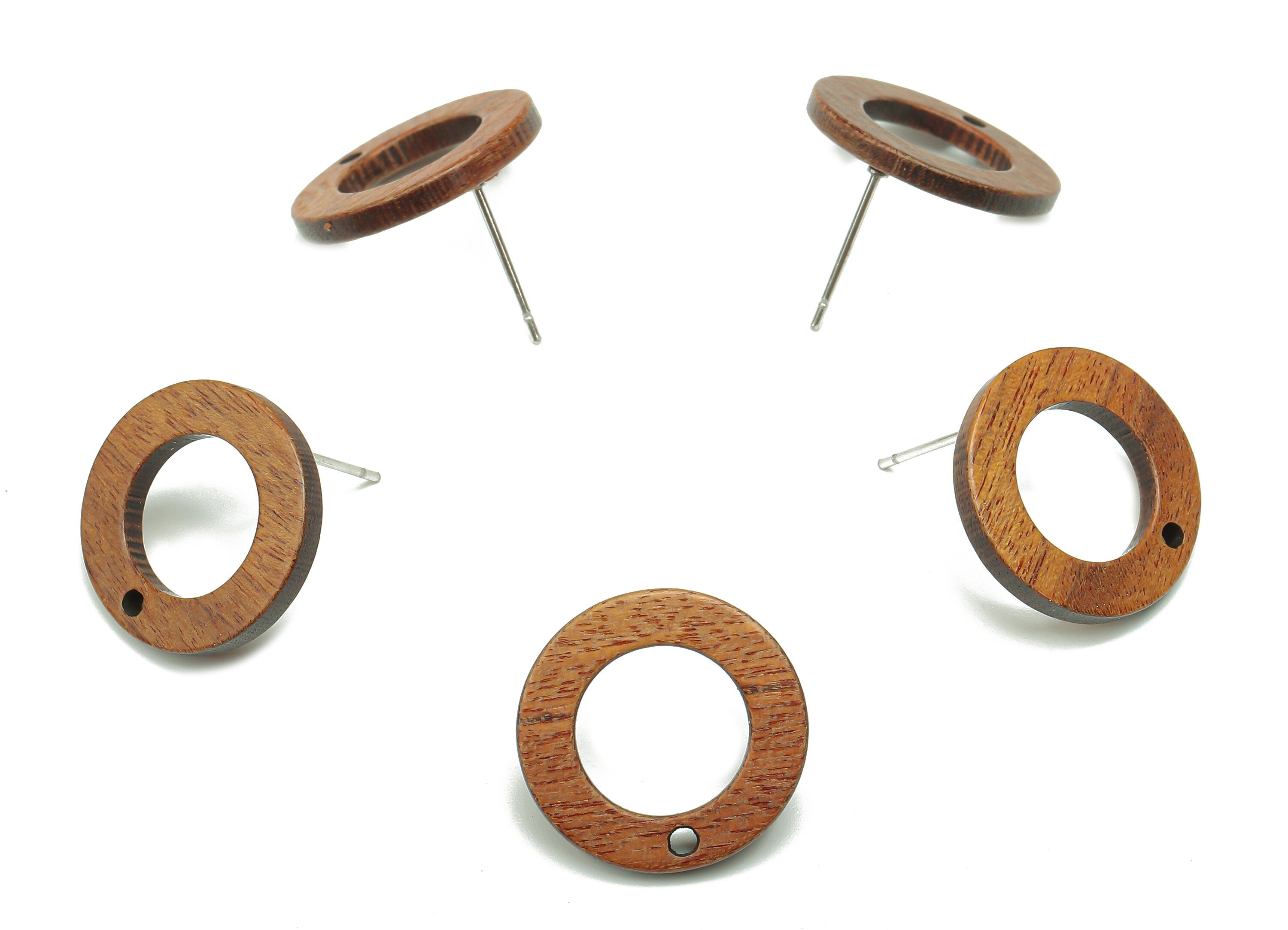Natural Wooden Hoop Earring Stud - Walnut Wood  Brown Circle Earring Post - Round Charm - 316 Stainless Steel Stud - 17.6x17.6x1.8mm -BB1274 - DOMEDBAZAAR