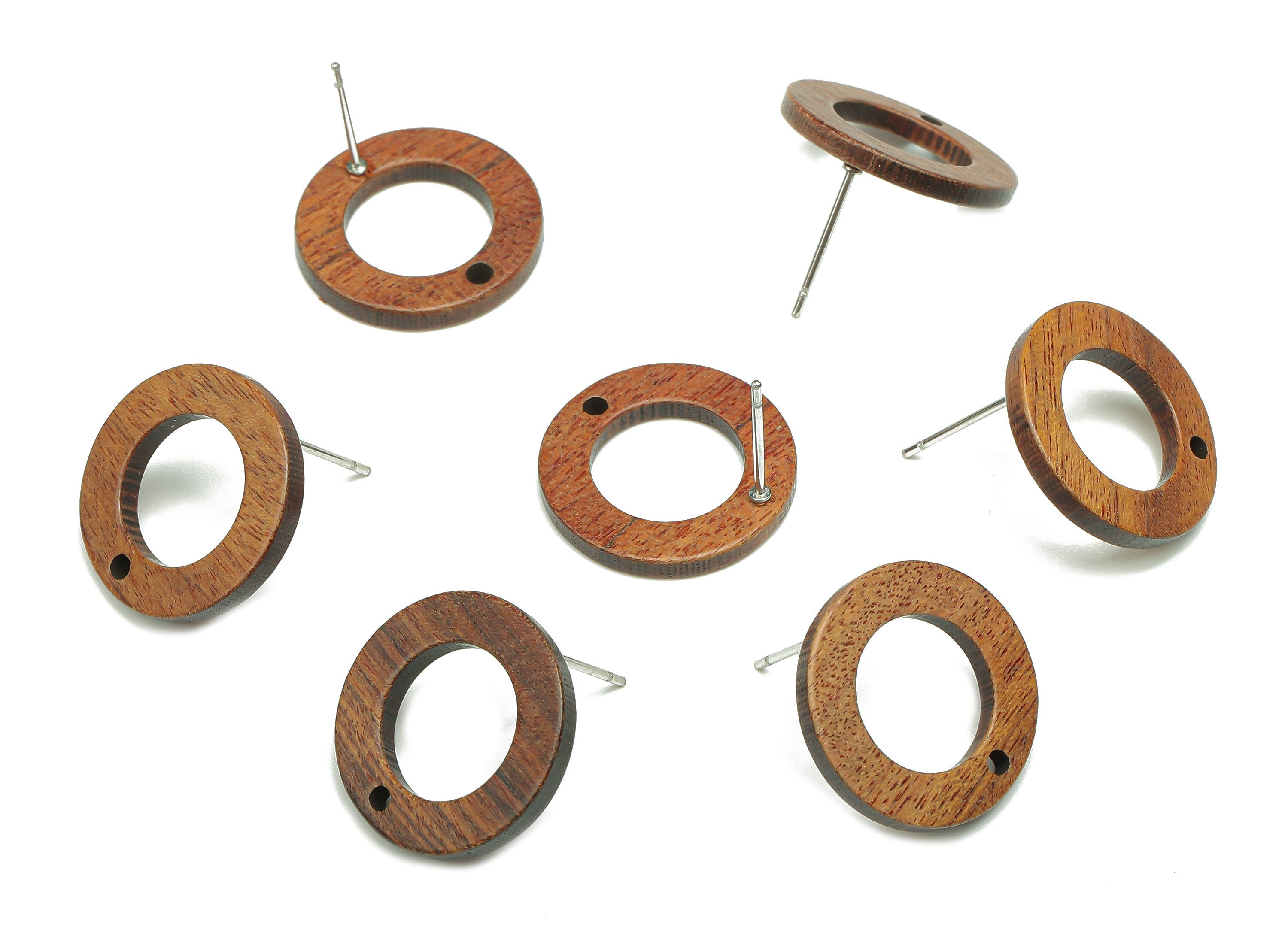 Natural Wooden Hoop Earring Stud - Walnut Wood  Brown Circle Earring Post - Round Charm - 316 Stainless Steel Stud - 17.6x17.6x1.8mm -BB1274 - DOMEDBAZAAR