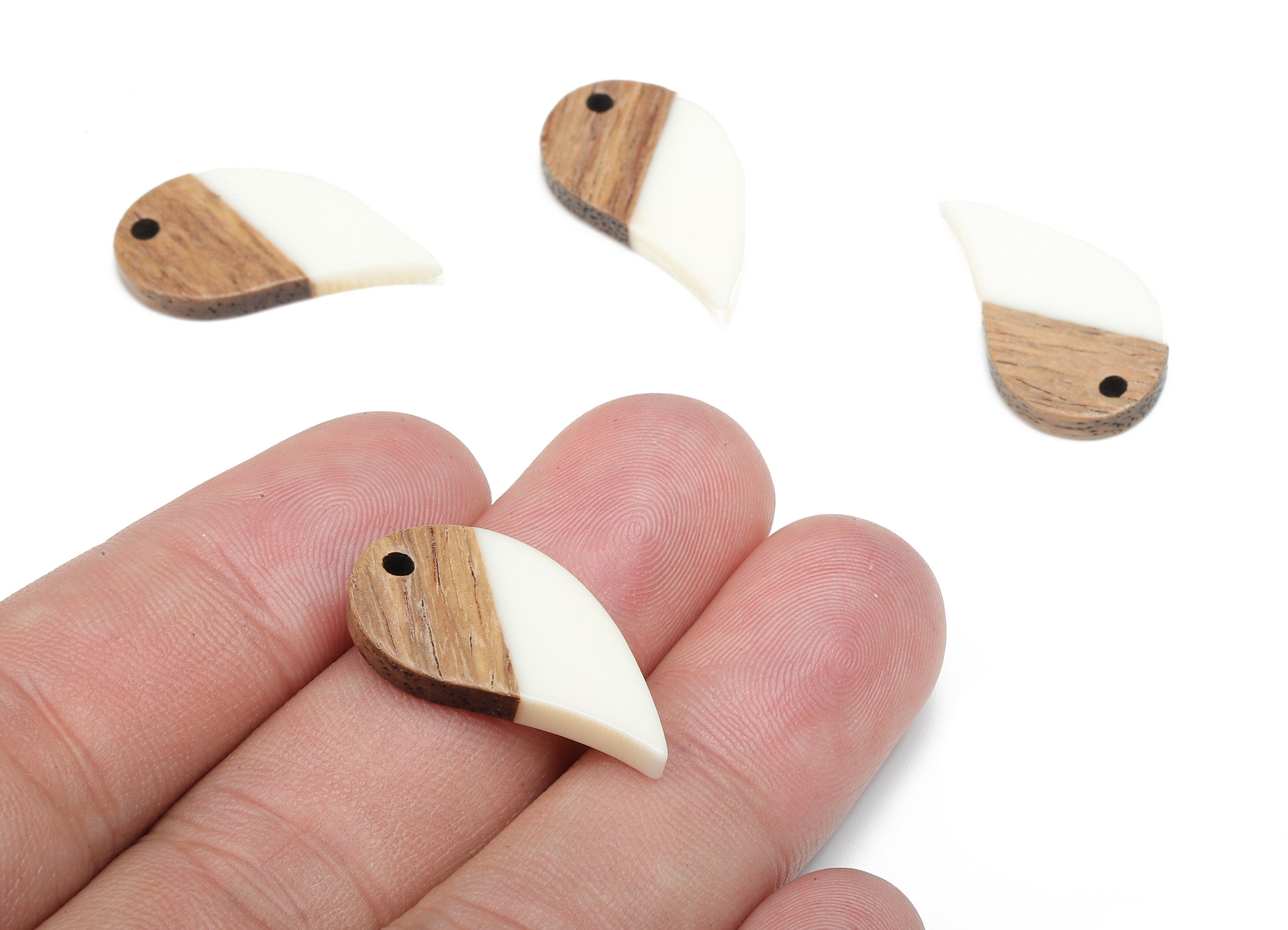 Natural Wooden Drop Earring Charm - Walnut Wood White Resin Earring - Teardrop Pendant - Earring Findings - 25.6x13.8x3.1mm - BB1276A - DOMEDBAZAAR