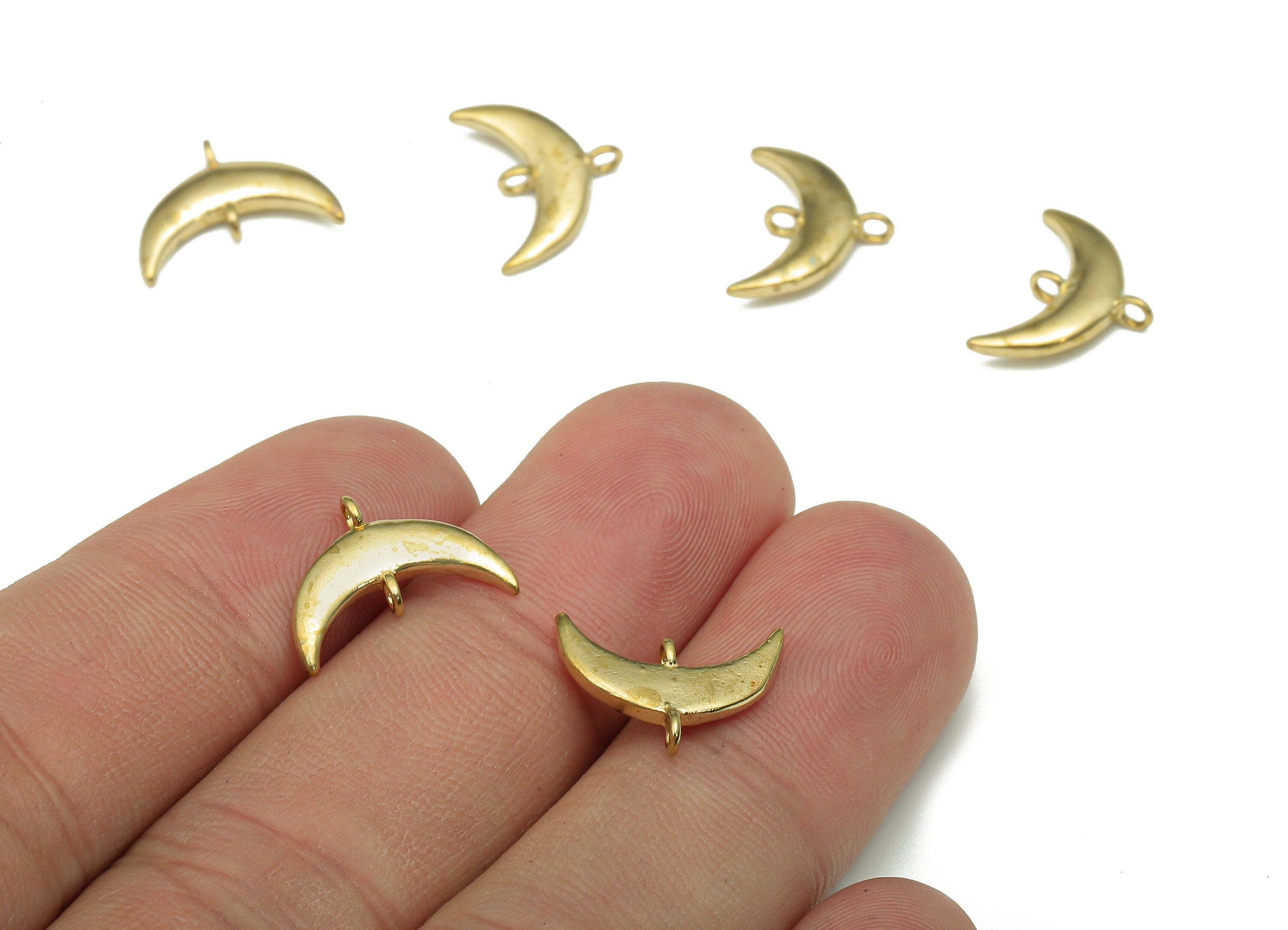Brass Moon Earring Connector - Raw Brass Crescent Earring - Moon Charm With 2 Loop - Jewelry Supplies - 14.14x10.69x1.86mm - PP7963 - DOMEDBAZAAR