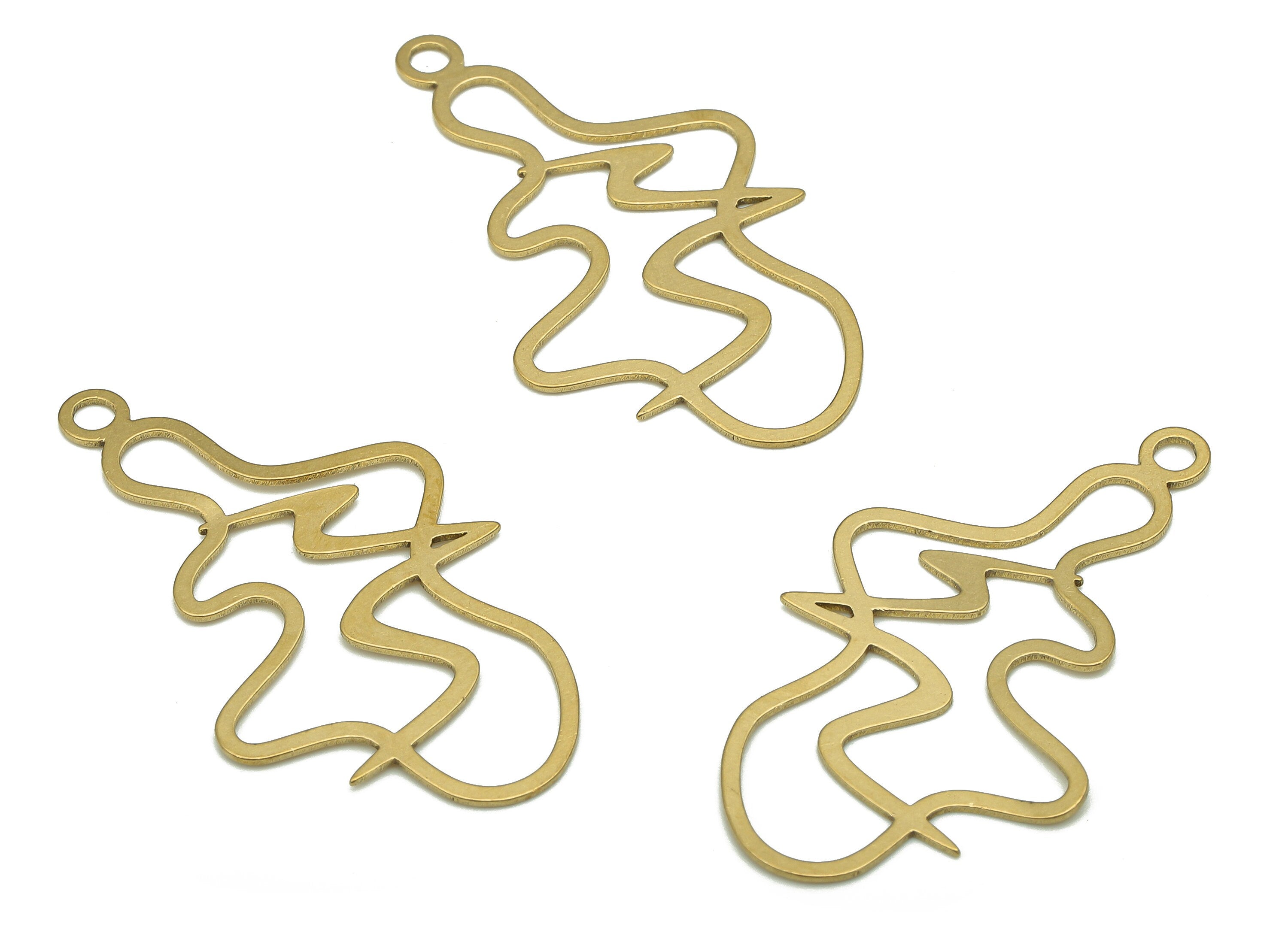 Brass Mountain Abstract Charm - Raw Brass River Earring - Irregular Pendant With Loop - Landscape For Necklace - 37.1x21.1x0.8mm - PP7965 - DOMEDBAZAAR