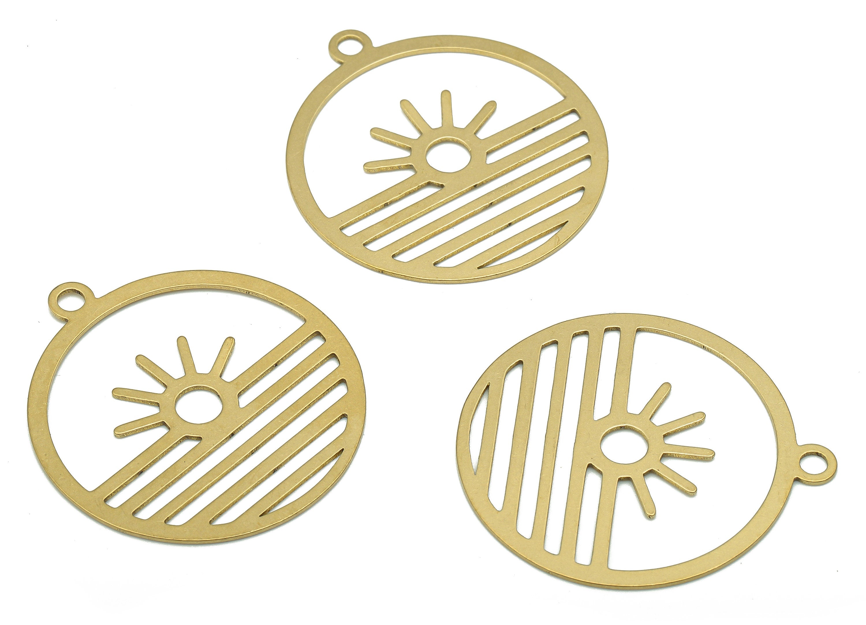 Brass Round Sun Earring Charm - Raw Brass Circle Sunrise Earring - Sunset Pendant With Loop - Landscape For Necklace - 33.5x30x0.6mm-PP7973 - DOMEDBAZAAR