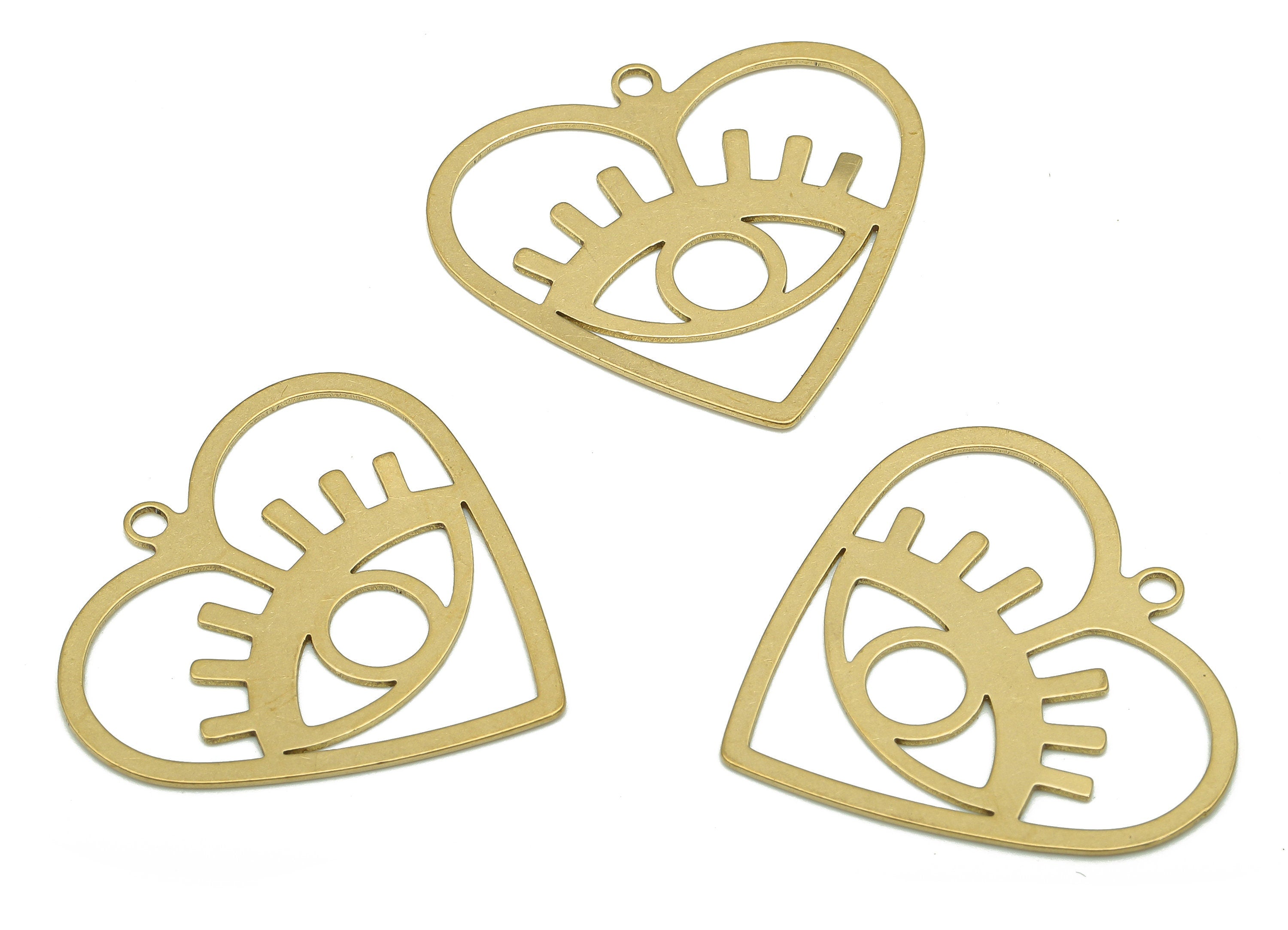 Brass Eye Earring Charm - Raw Brass Heart Earring - Sun Eye Pendant With Loop - Heart Charm For Necklace - 28.13x29.8x0.58mm - PP7977 - DOMEDBAZAAR