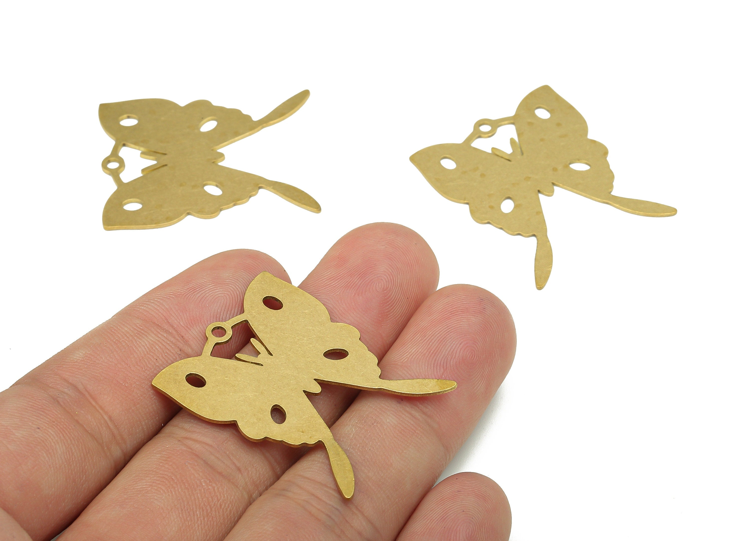 Brass Butterfly Earring Charms - Raw Brass Butterfly Earring - Pendant With Loop - Charm For Necklace - 35.26x28.37x0.68mm - PPA5425 - DOMEDBAZAAR