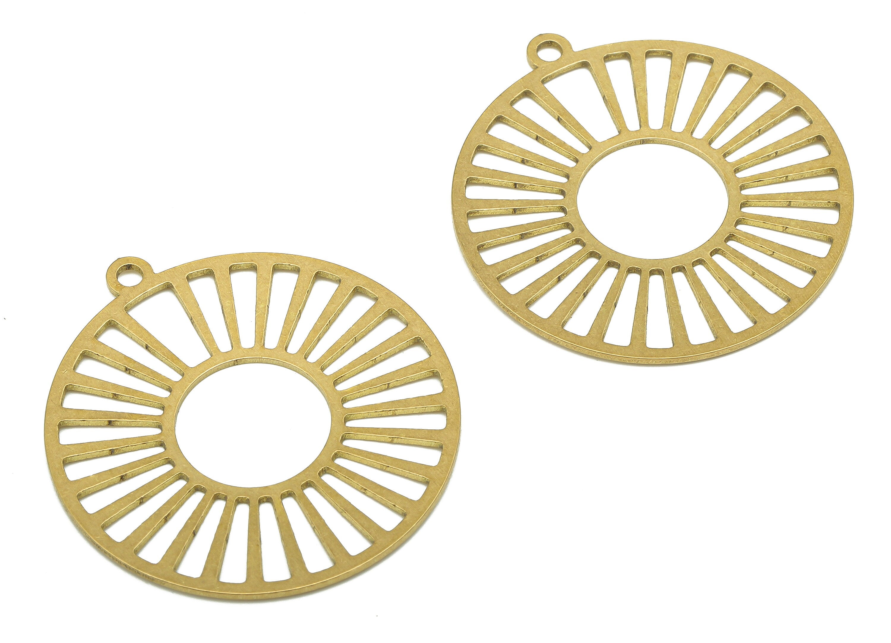 Brass Round Earring Charms - Raw Brass Tire Cutout Earring - Circle Pendant With Loop - Wheel Charm For Necklace - 34.86x32x0.66mm - PPA5420 - DOMEDBAZAAR