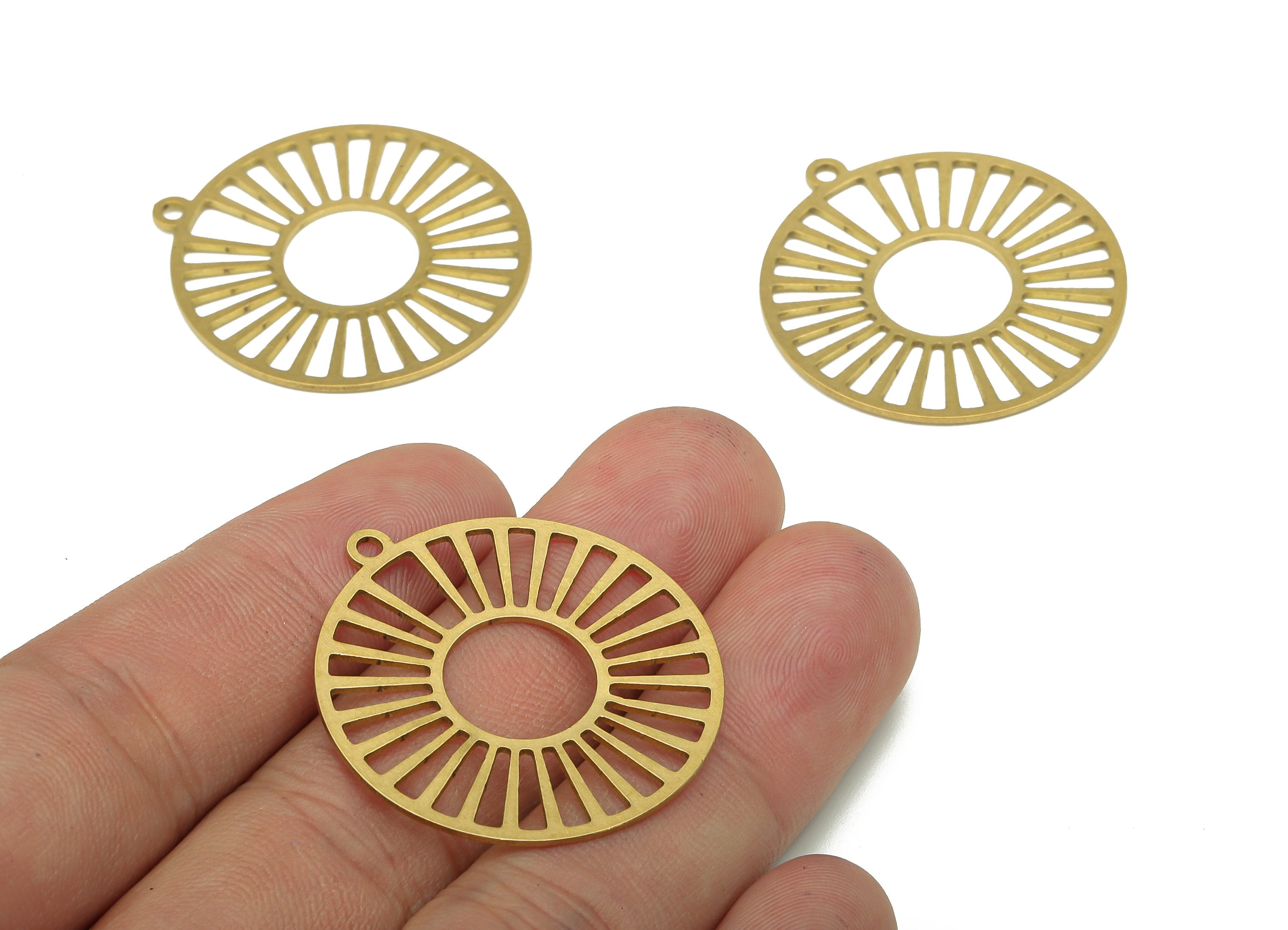 Brass Round Earring Charms - Raw Brass Tire Cutout Earring - Circle Pendant With Loop - Wheel Charm For Necklace - 34.86x32x0.66mm - PPA5420 - DOMEDBAZAAR