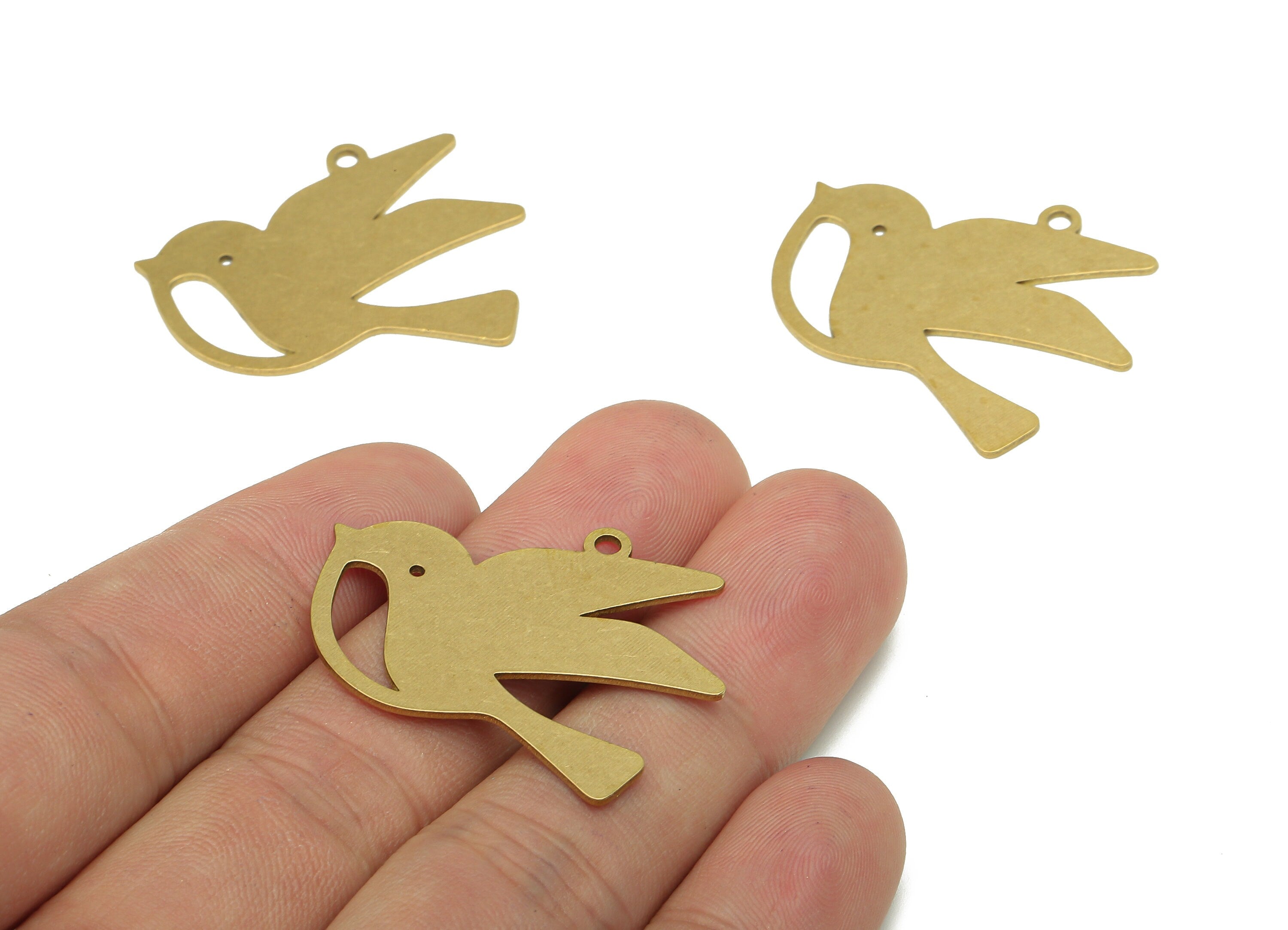 Brass Bird Earring Charms - Raw Brass Cutout Earring - Bird Pendant With Loop - Bird For Necklace - 34.9x31.8x0.74mm - PPA5447 - DOMEDBAZAAR