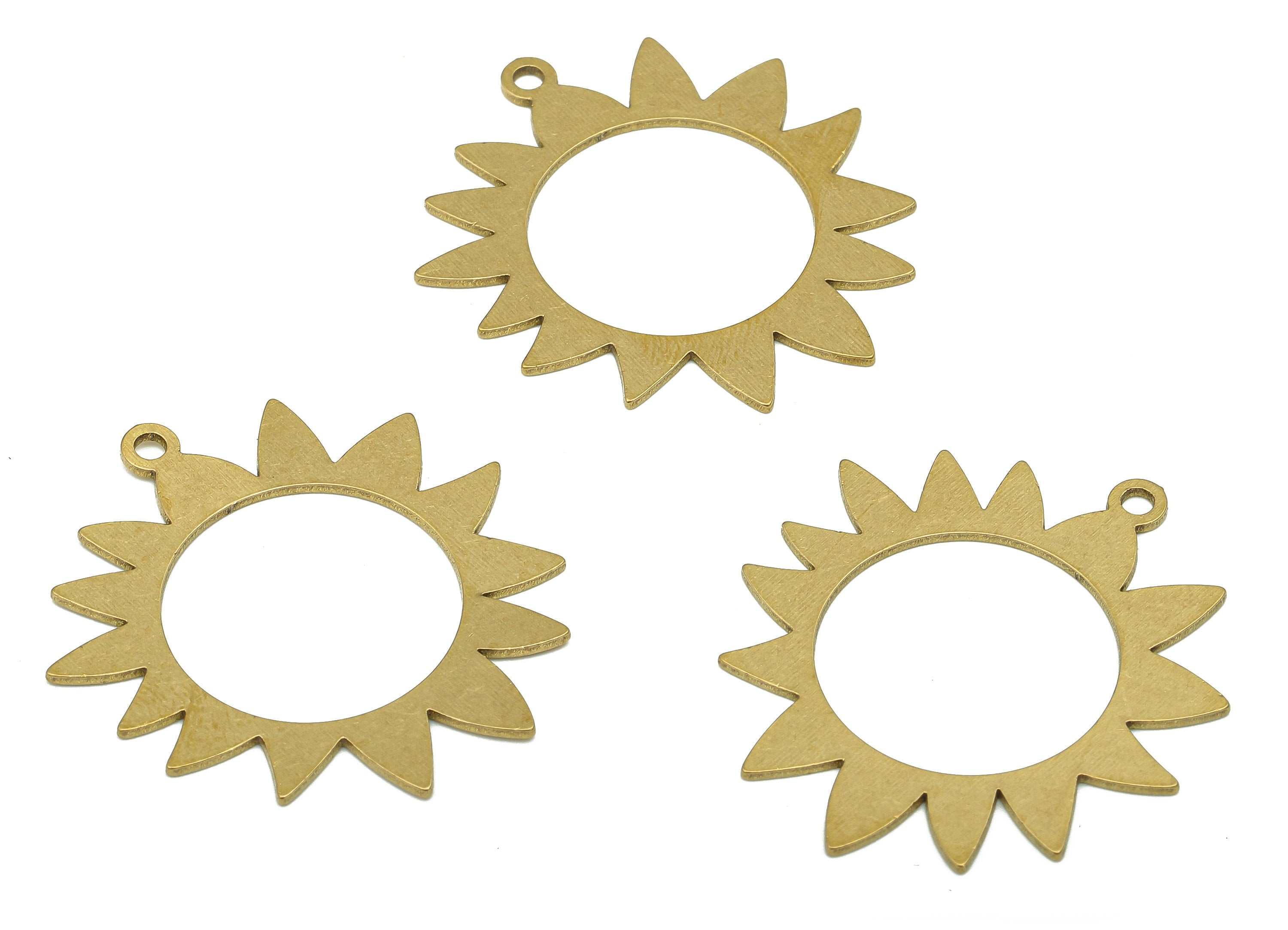 Brass Round Earring Charm - Raw Brass Cutout Earring - Circle Pendant With Loop - Sun Hoop Charm For Necklace - 33.9x31.4x0.7mm - PPA5480 - DOMEDBAZAAR
