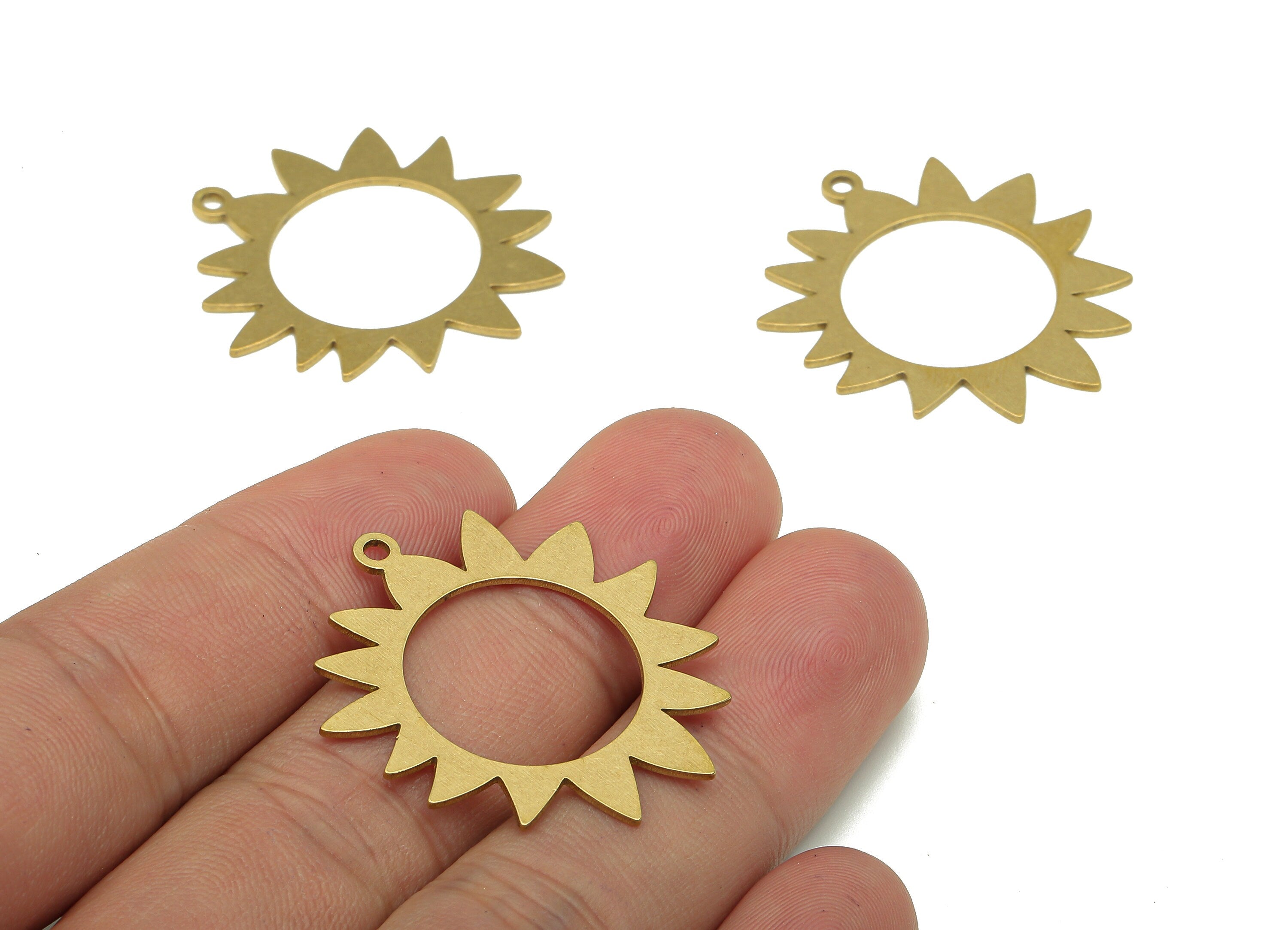 Brass Round Earring Charm - Raw Brass Cutout Earring - Circle Pendant With Loop - Sun Hoop Charm For Necklace - 33.9x31.4x0.7mm - PPA5480 - DOMEDBAZAAR