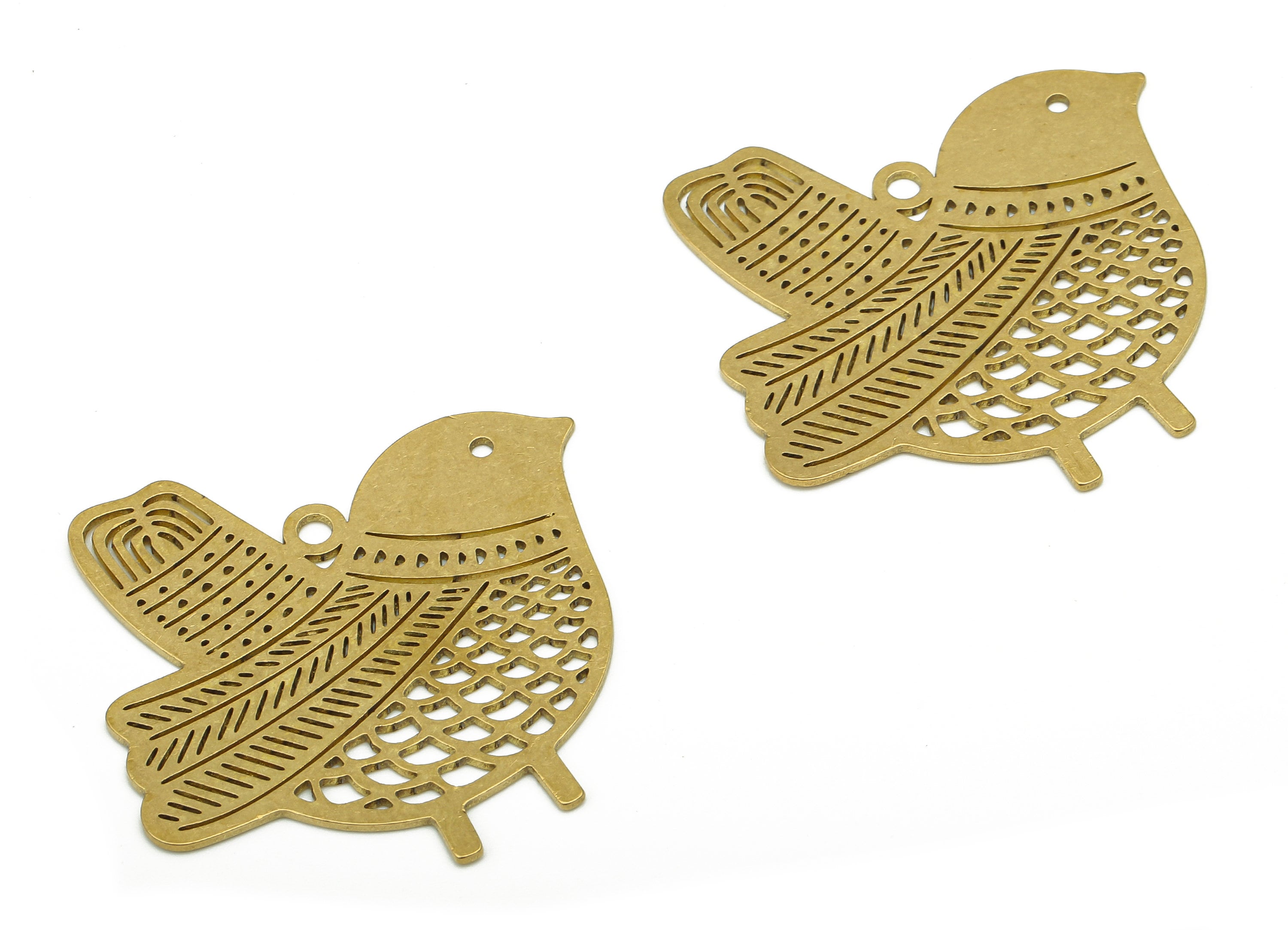 Brass Bird Earring Charms - Raw Brass Cutout Earring - Bird Pendant With Loop - Sparrow Charm For Necklace - 37.9x32.9x0.7mm - PPA5665 - DOMEDBAZAAR