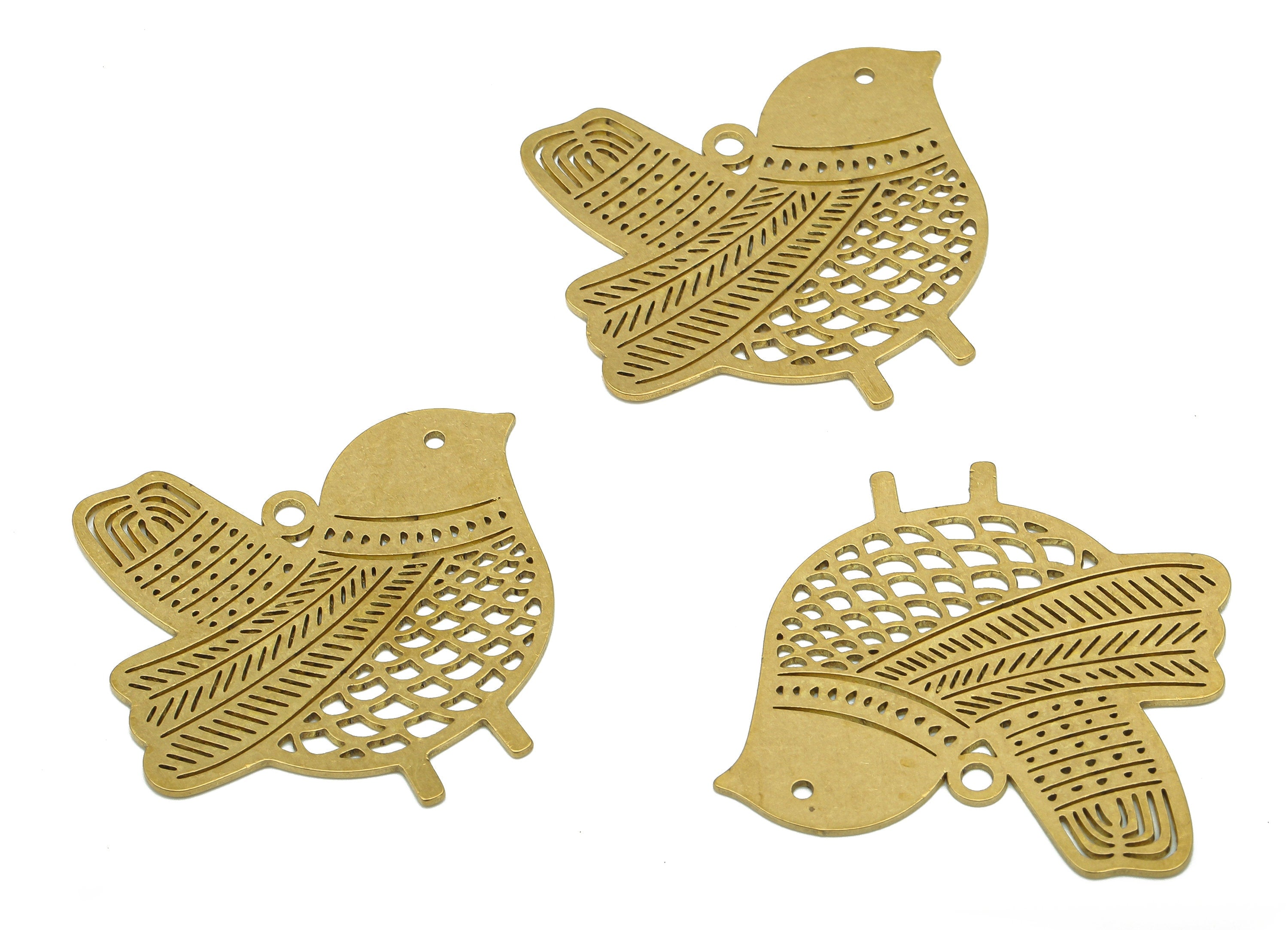 Brass Bird Earring Charms - Raw Brass Cutout Earring - Bird Pendant With Loop - Sparrow Charm For Necklace - 37.9x32.9x0.7mm - PPA5665 - DOMEDBAZAAR