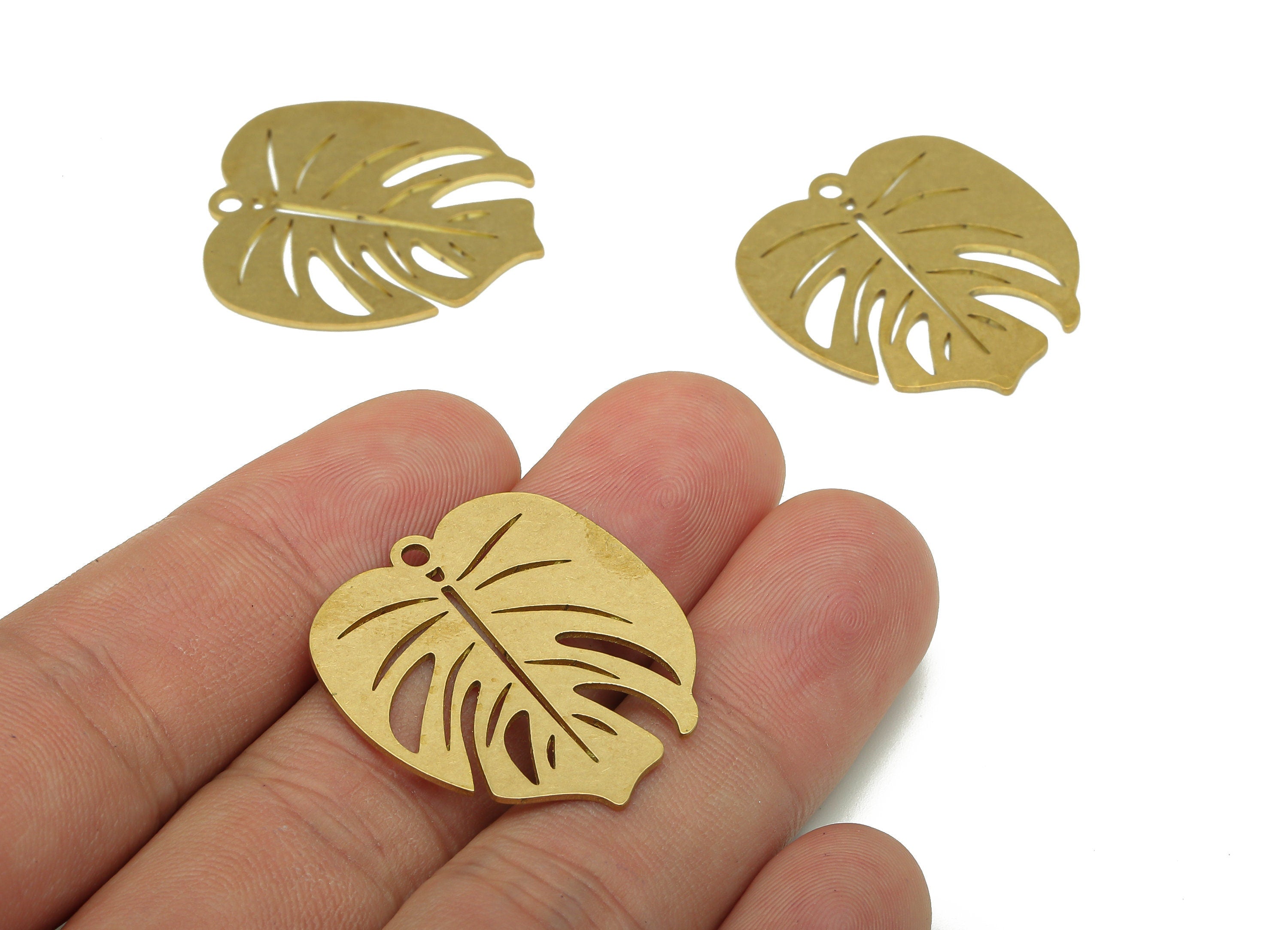 Brass Monstera Earring Charms - Raw Brass Leaf Earring - Leaves Pendant With Loop - Botanical Charm - 29.34x26.8x0.7mm - PPA5672 - DOMEDBAZAAR