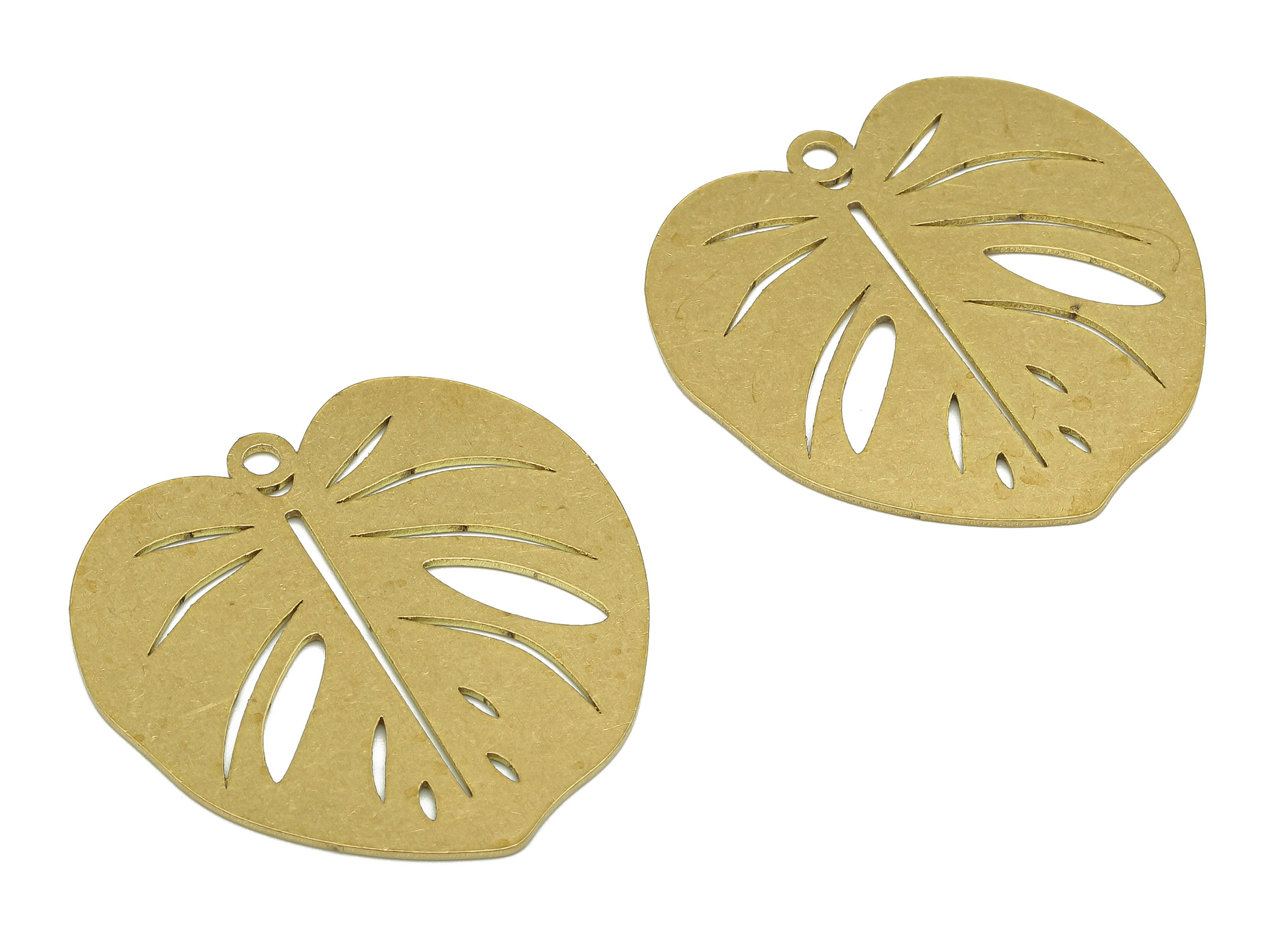 Brass Leaf Earring Charms - Raw Brass Leaf Earring - Leaves Pendant With Loop - Botanical Charm - 31.63x31.56x0.68mm - PPA5687 - DOMEDBAZAAR