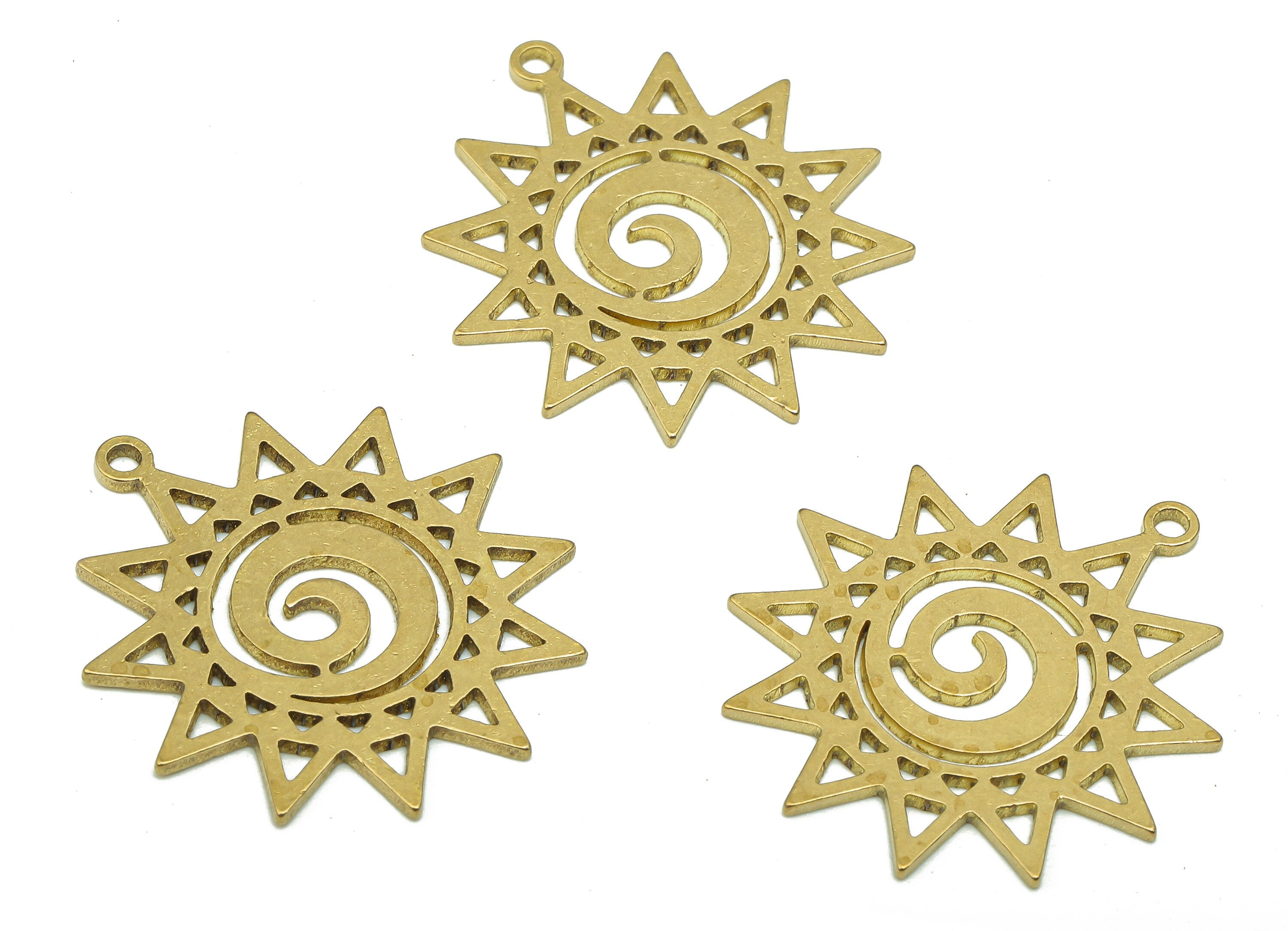 Brass Sun Earring Charms - Raw Brass Star Cutout Earring - Circle Pendant With Loop - Round Charm For Necklace - 26.74x24.6x0.9mm - PPA5158 - DOMEDBAZAAR