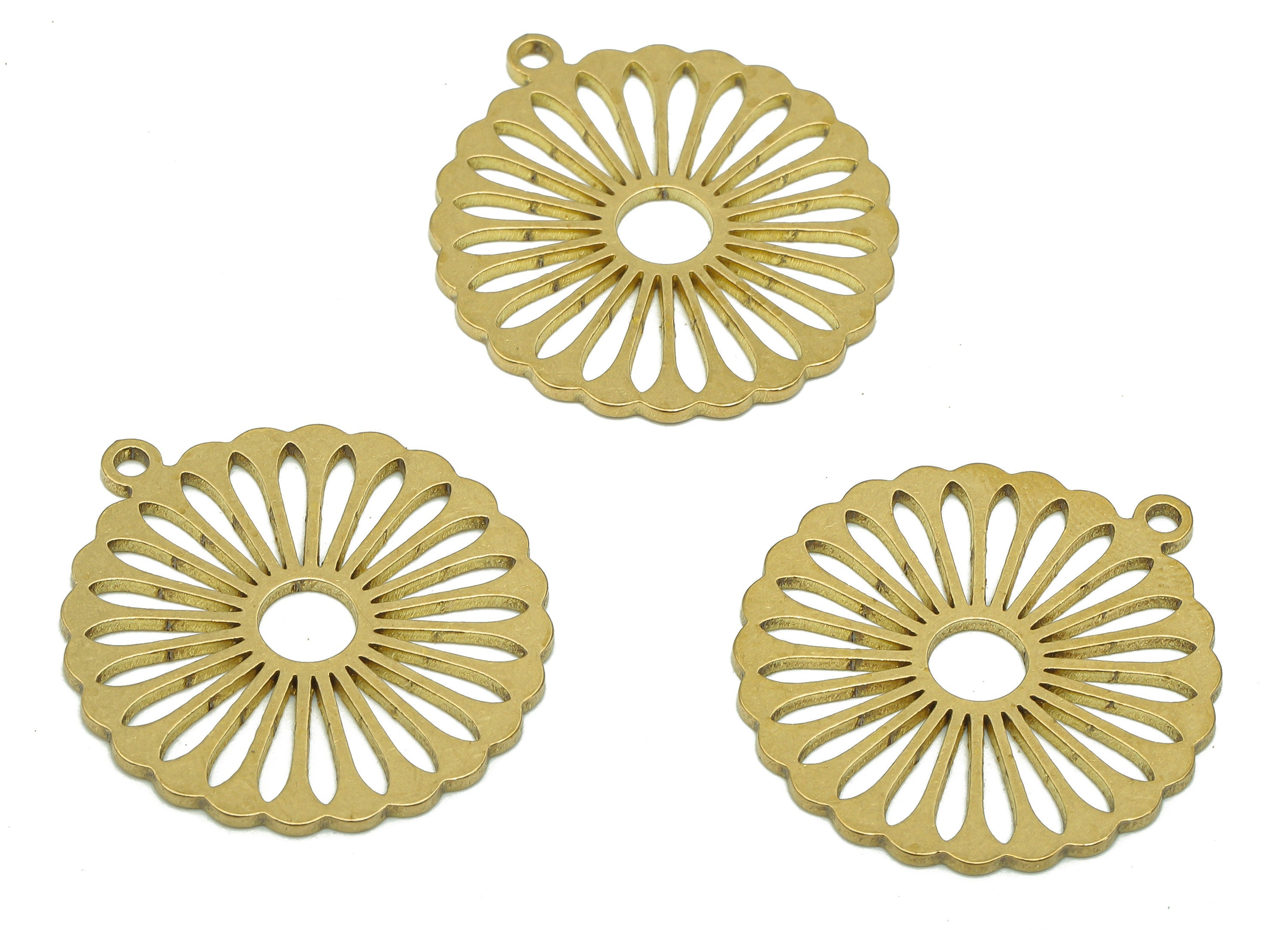 Brass Round Earring Charm - Raw Brass Cutout Earring - Circle Pendant With Loop - Flower Charm For Necklace - 24.93x22.58x0.86mm - PPA5188 - DOMEDBAZAAR