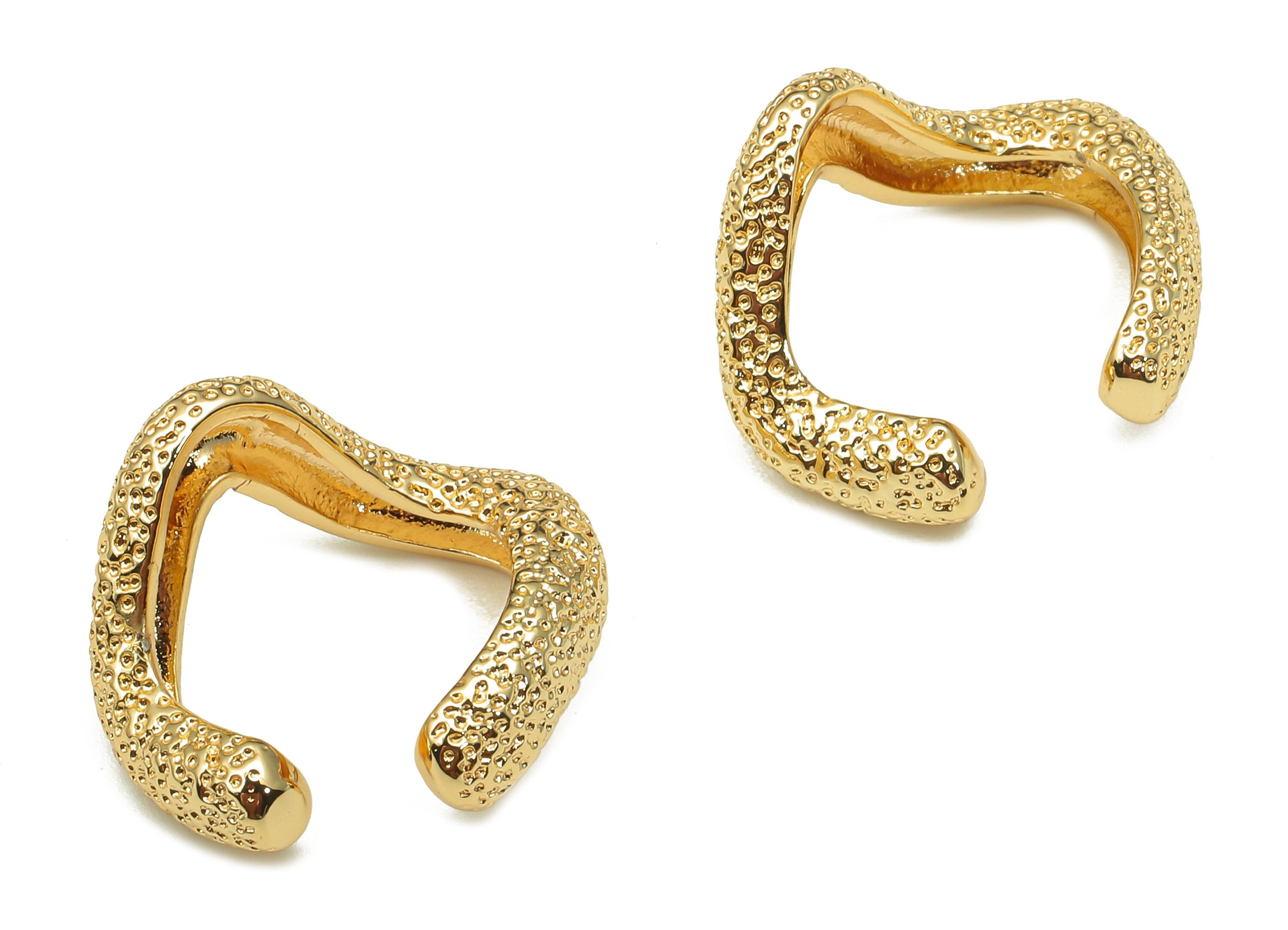 Brass Irregular Earring Post - Gold Curved Dot Earring - Figure For Earring Spot Hoop - 18K Real Gold Plating - 17.2x15.5x3.9mm - RGP5255 - DOMEDBAZAAR