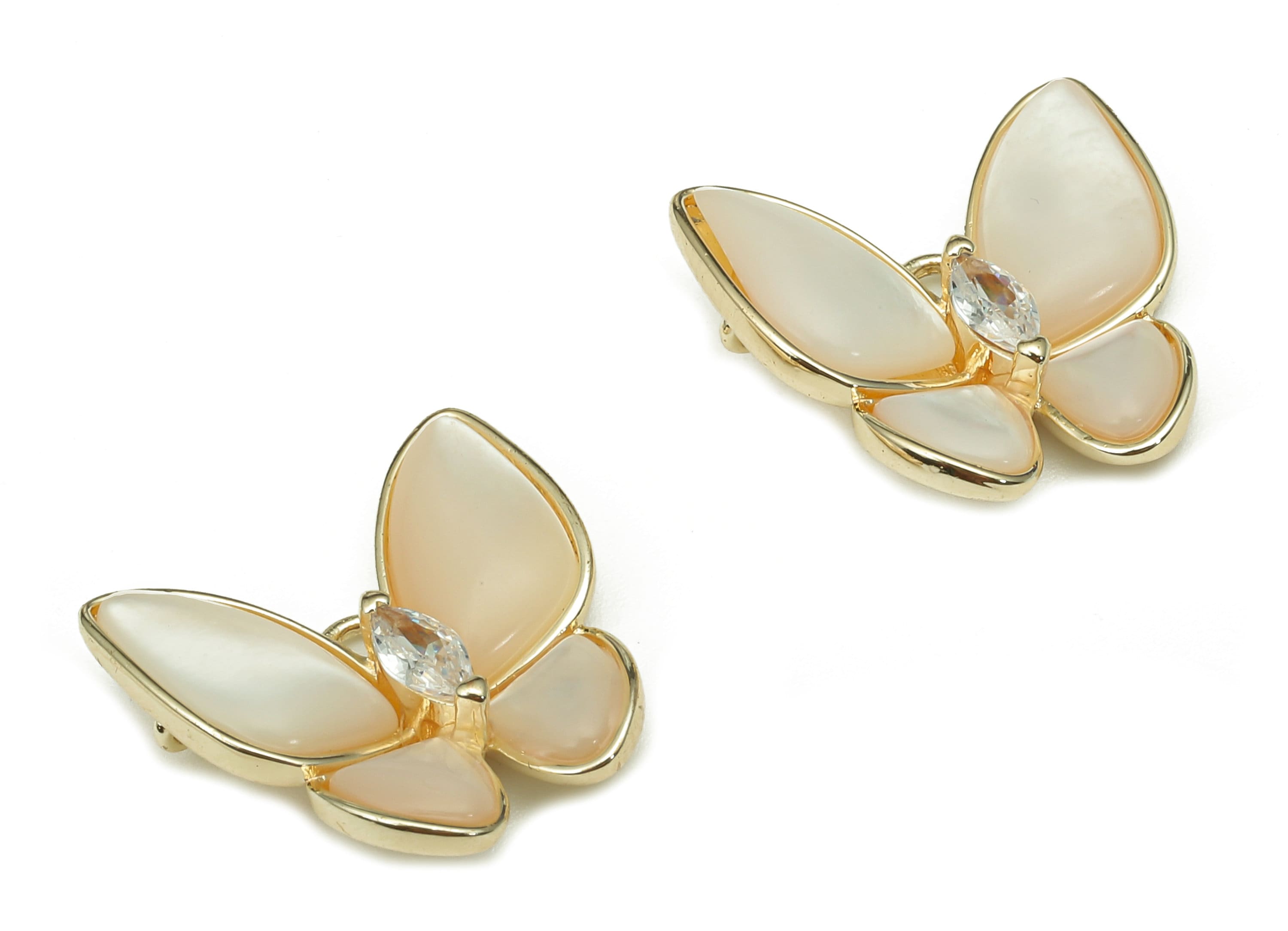 Brass Butterfly Pendant - MOP Shell Zircon Earring - Mother of Pearl For Necklace - 18K Real Gold Plating Charm - 16x15.6x1.8mm - RGP5259 - DOMEDBAZAAR