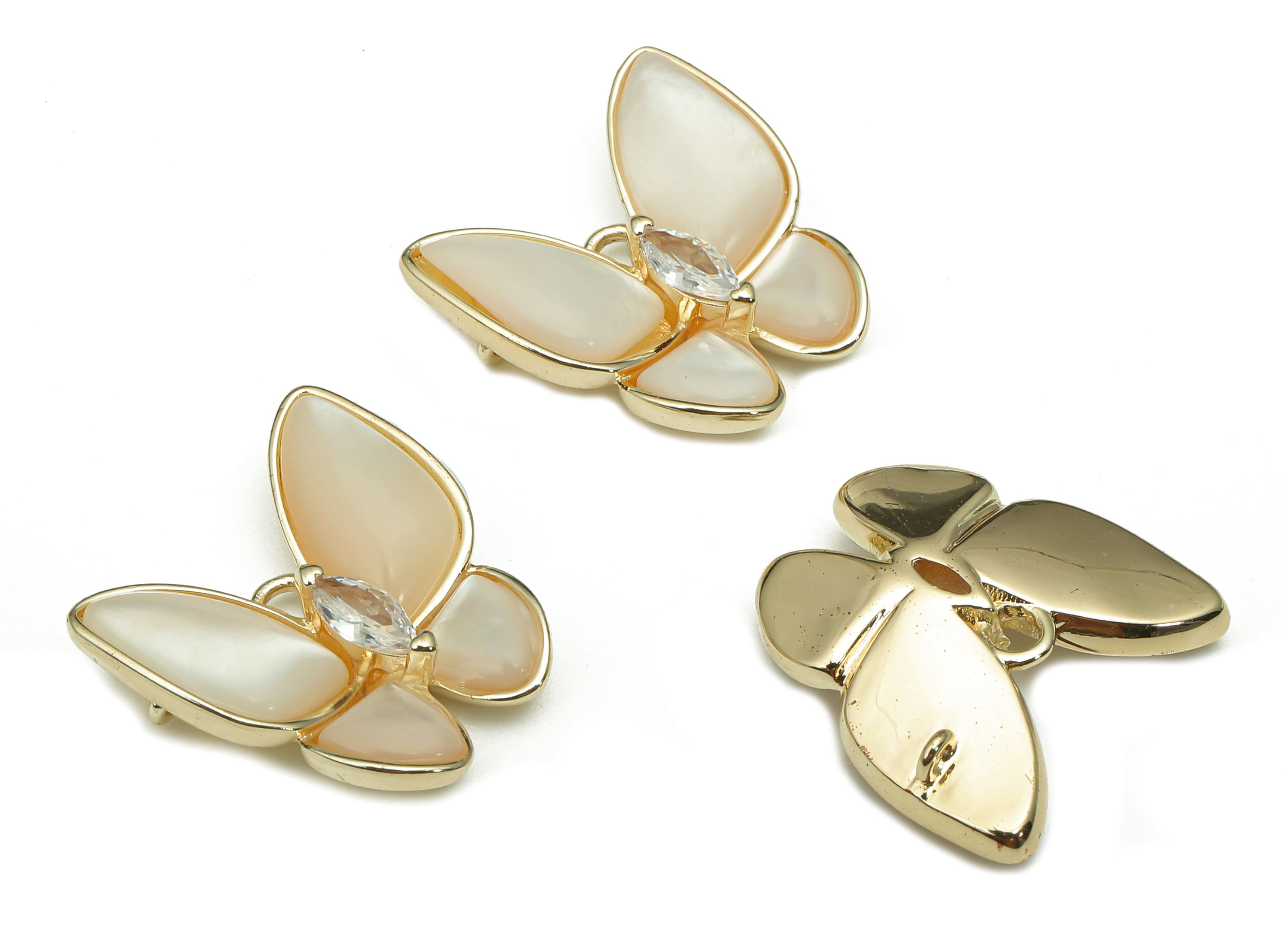 Brass Butterfly Pendant - MOP Shell Zircon Earring - Mother of Pearl For Necklace - 18K Real Gold Plating Charm - 16x15.6x1.8mm - RGP5259 - DOMEDBAZAAR
