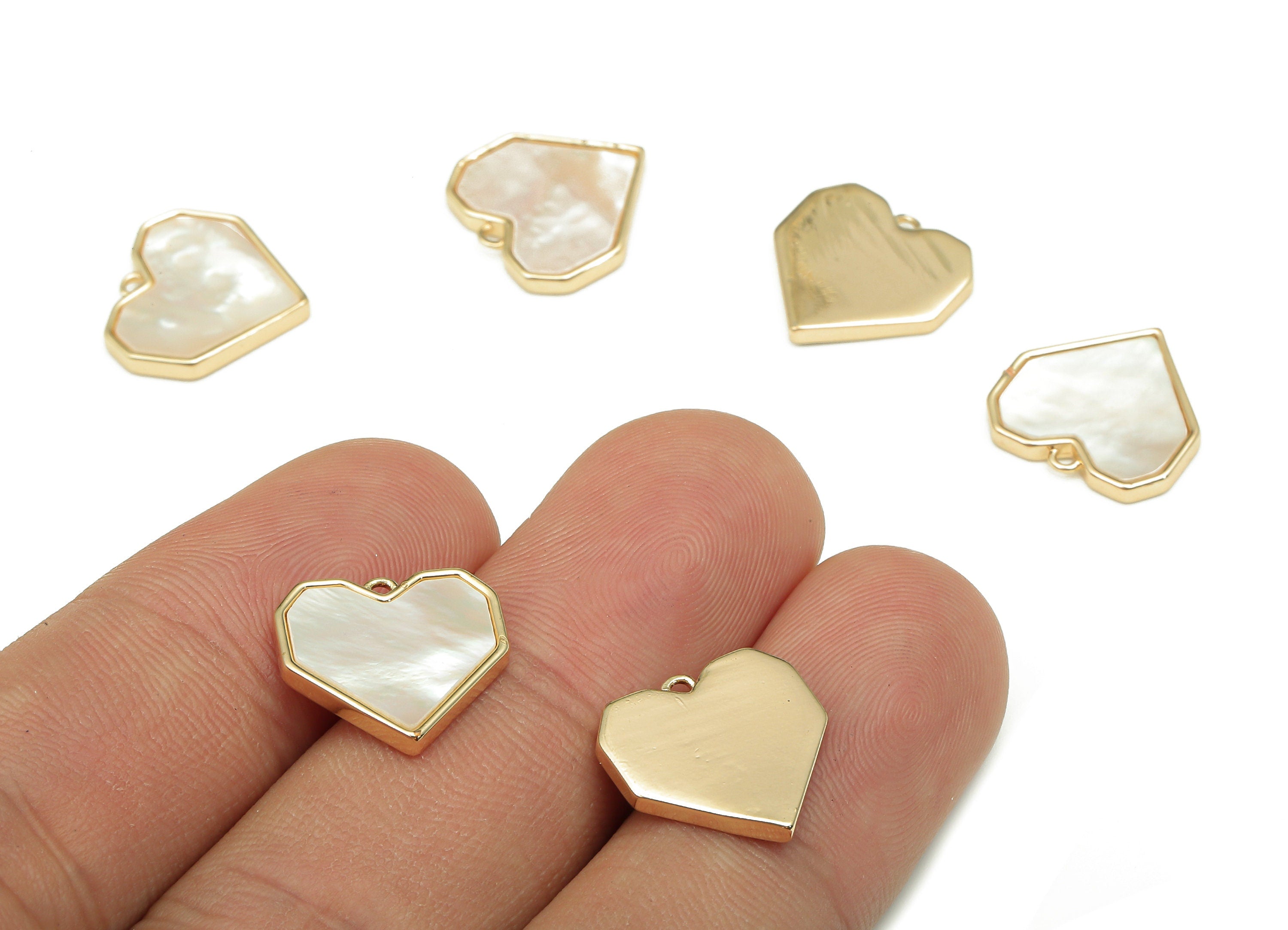 Brass Heart Pendant - MOP Shell Earring With Loop - Mother of Pearl For Necklace - 18K Real Gold Plating Charm - 14.1x13.7x1.8mm - RGP5260 - DOMEDBAZAAR