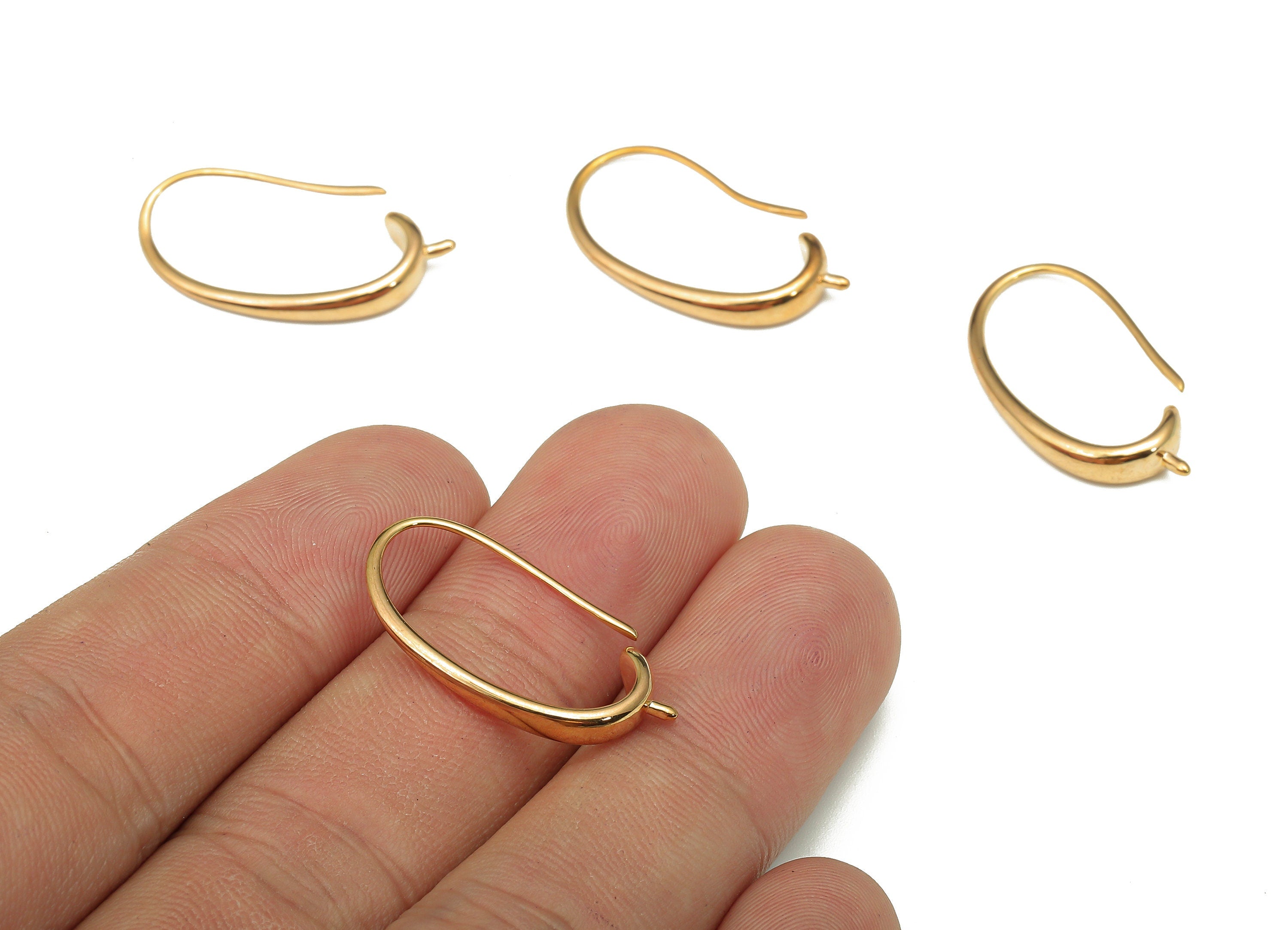 Brass Oval Earring Wire - Gold Oval Earring Hooks - 18K Real Gold Plating - For Pearl - Jewelry Making Supplies - 26.2x11.03x3.7mm - RGP5261 - DOMEDBAZAAR