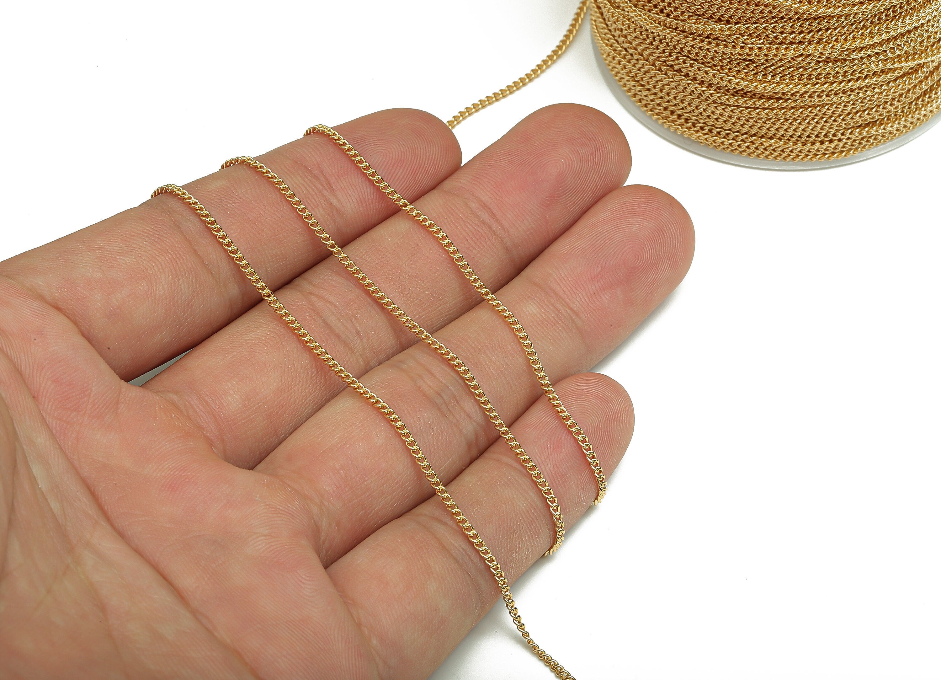 18K Curb Chain - 1.5 Brass Curb Chain - 18K Real Gold Plated Brass Chain - 1.5x1.5x.78mm - RGP5272 - DOMEDBAZAAR