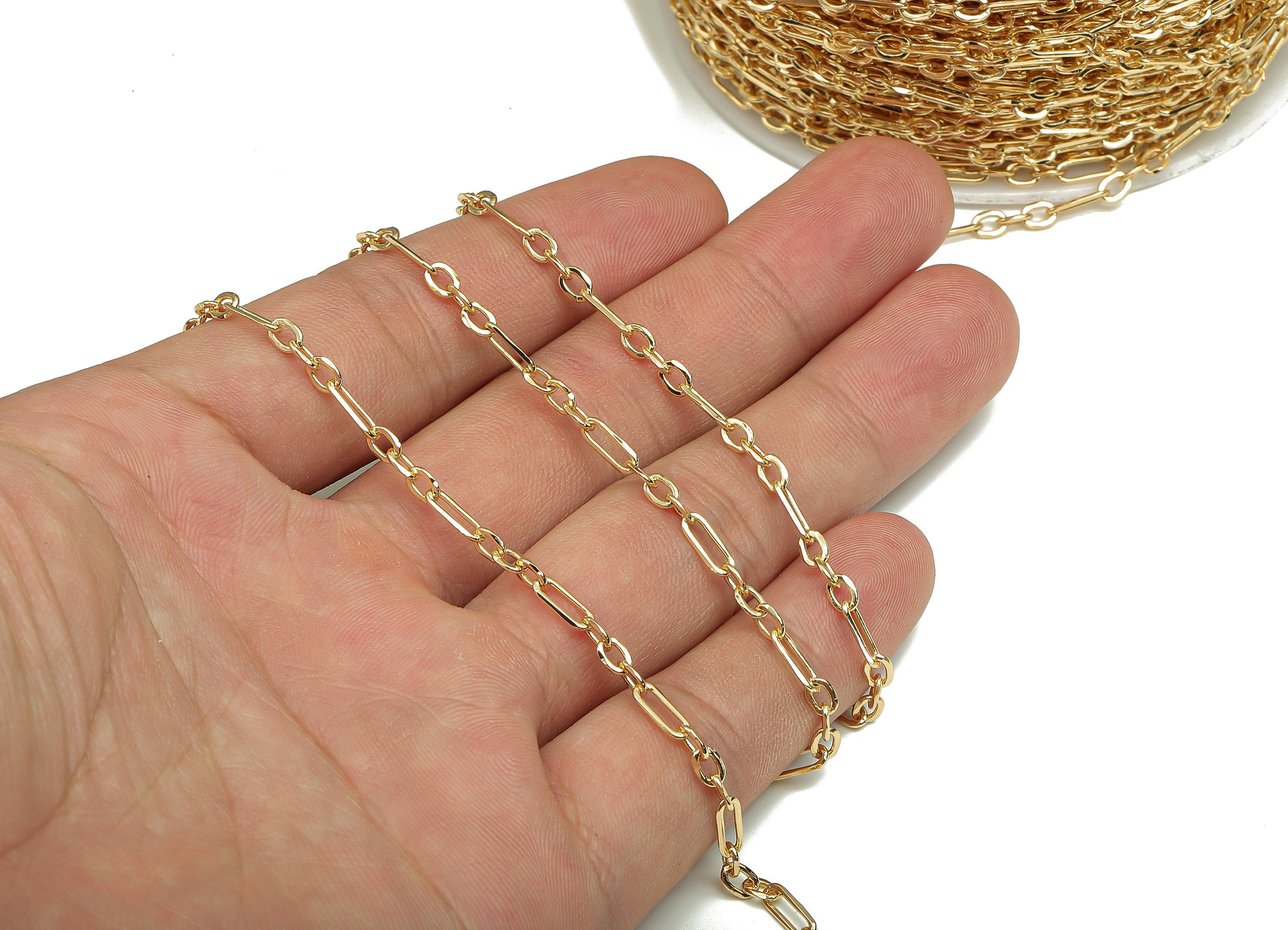 Oval Rectangle Cable Chain - 18K Gold Cable Charm - 18K Real Gold Plated Brass Chain - 8.1x2.9x0.7mm - RGP5273 - DOMEDBAZAAR