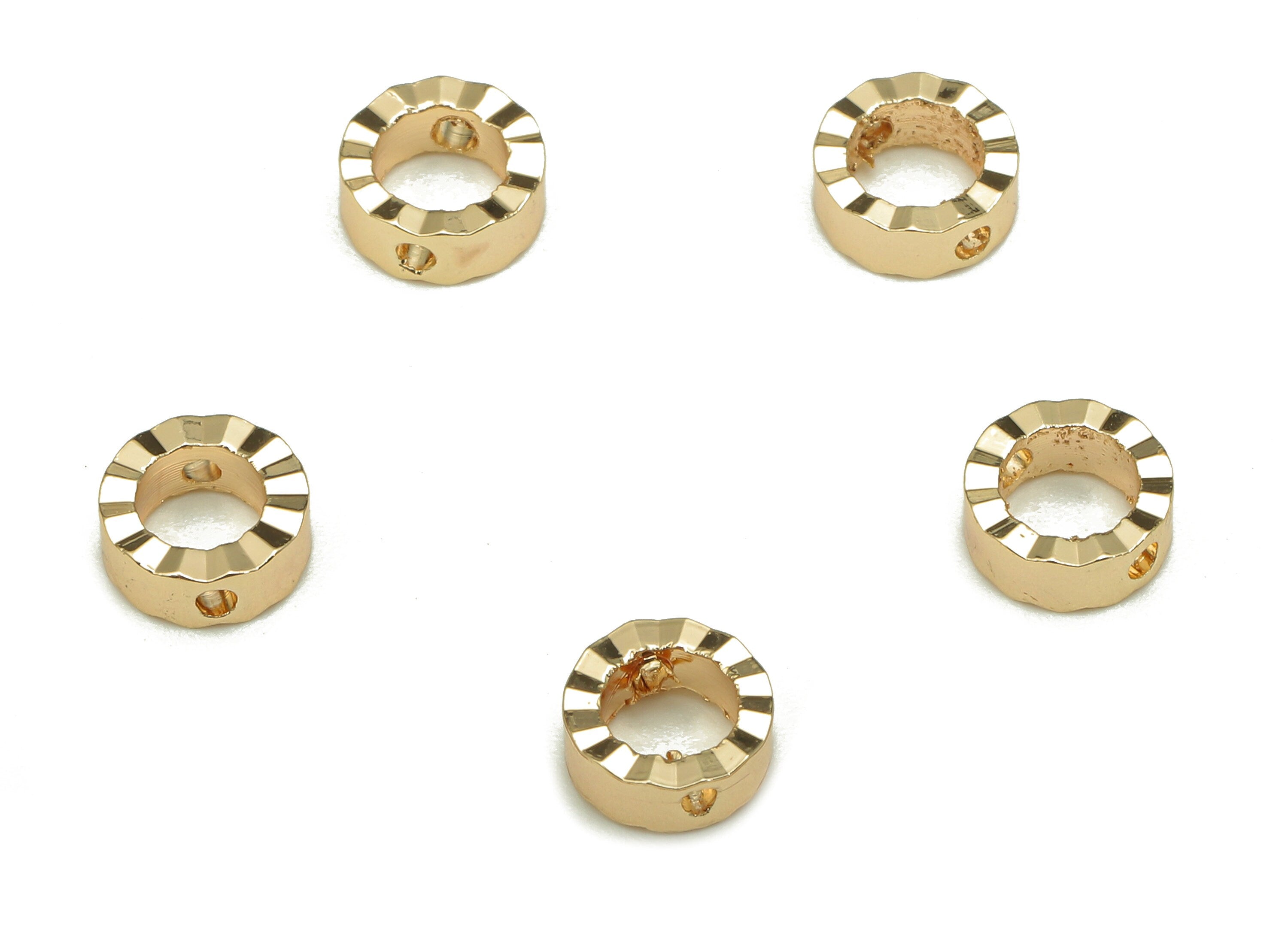 Brass Zig Zag Round Connector - Gold Mini Circle Thick Charm - Wide Mini Round Hoop Earring - 18K Real Gold Plating - 6.1x6.1x2.3mm -RGP5274 - DOMEDBAZAAR