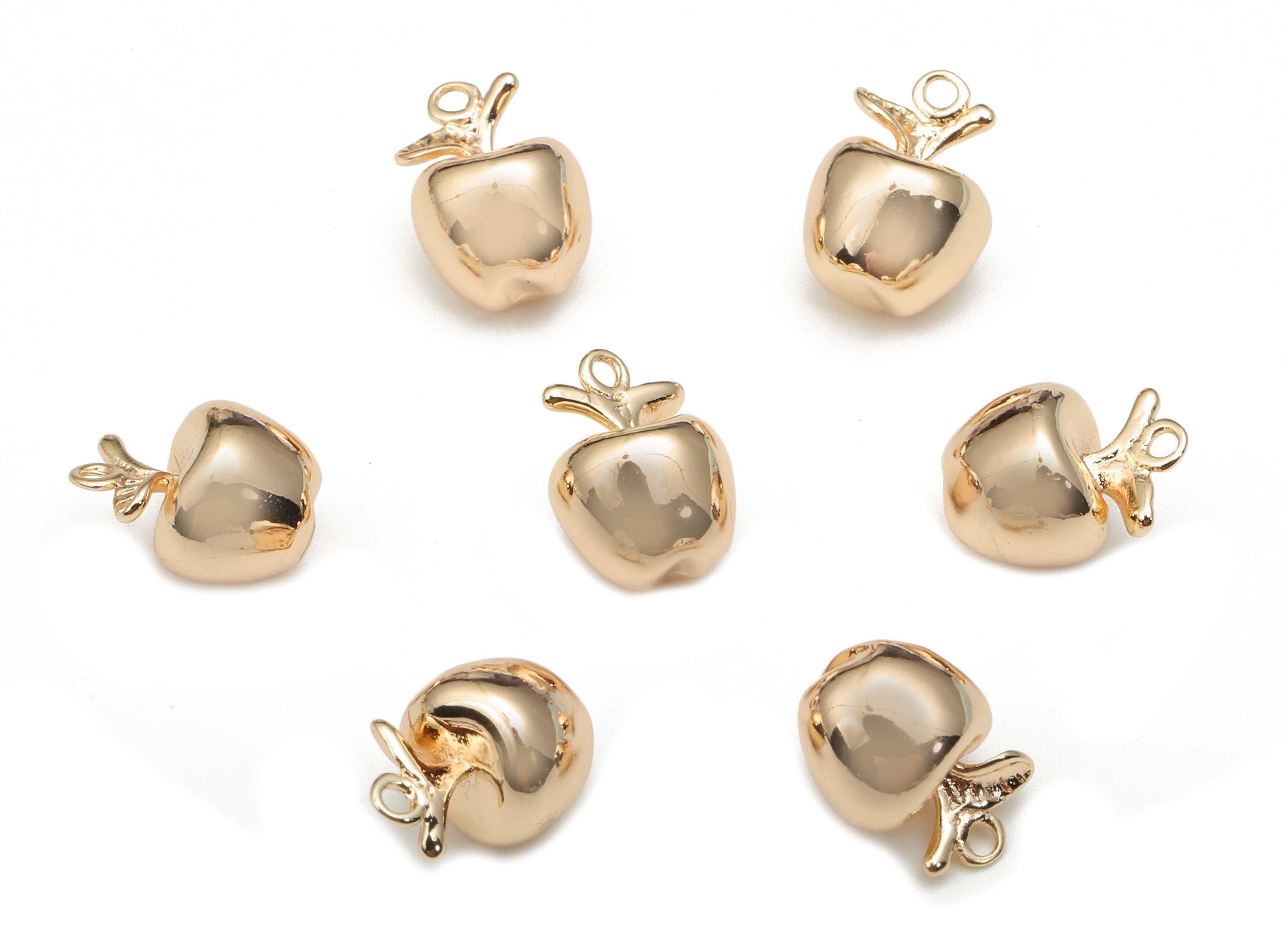Brass Mini Apple Earring Charm - Gold Fruit Earring - Figure Pendant With Loop - Fruit Charm - 18K Real Gold Plating -10.3x7.5x7.5mm-RGP5275 - DOMEDBAZAAR