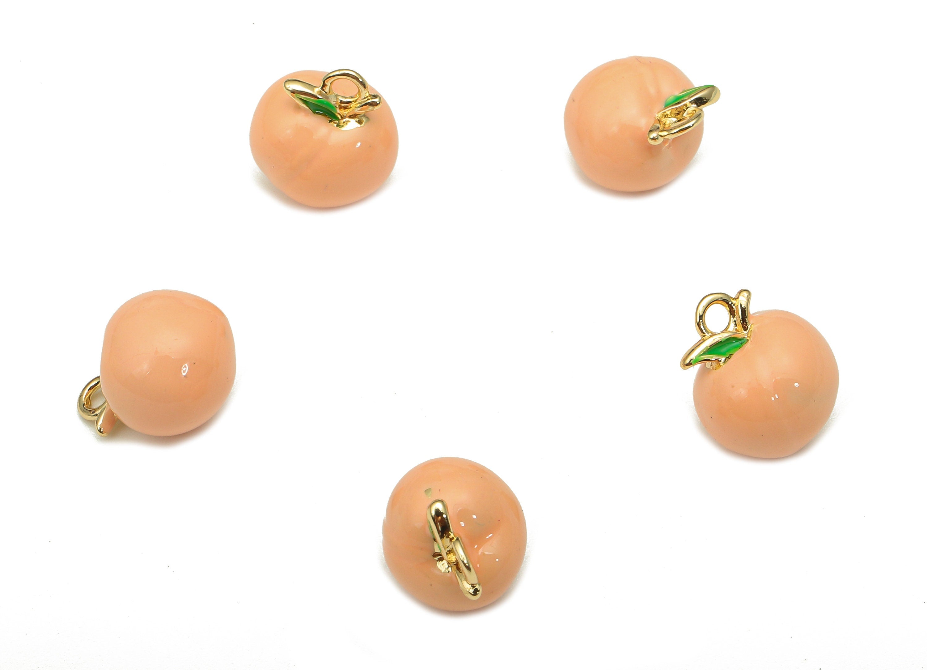 Brass Pink Peach Earring Charm - Enamel Mini Fruit Charm - Figure Pendant With Loop - 18K Real Gold Plating - 12.3x9.9x9.9mm - RGP5276 - DOMEDBAZAAR