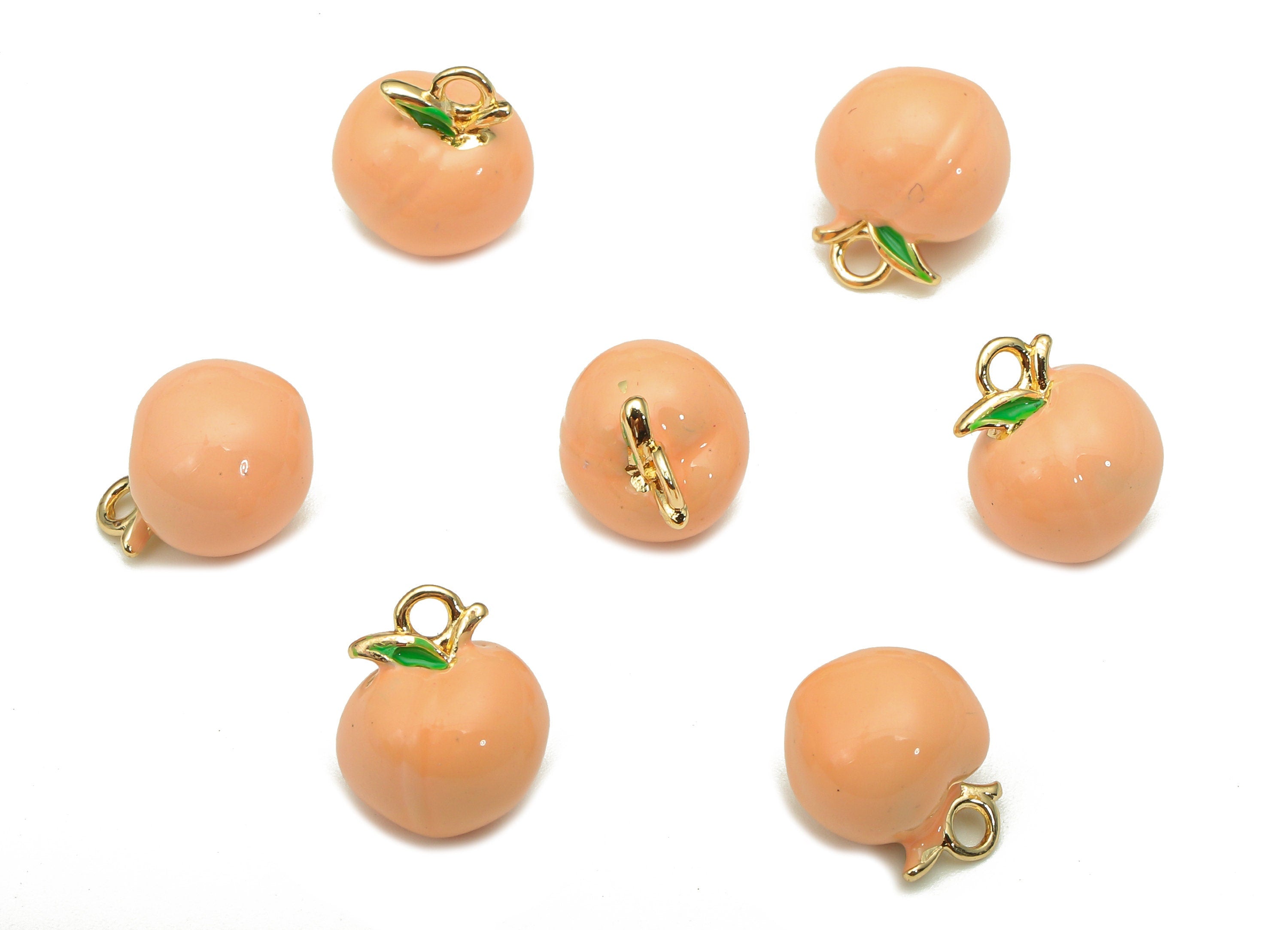 Brass Pink Peach Earring Charm - Enamel Mini Fruit Charm - Figure Pendant With Loop - 18K Real Gold Plating - 12.3x9.9x9.9mm - RGP5276 - DOMEDBAZAAR