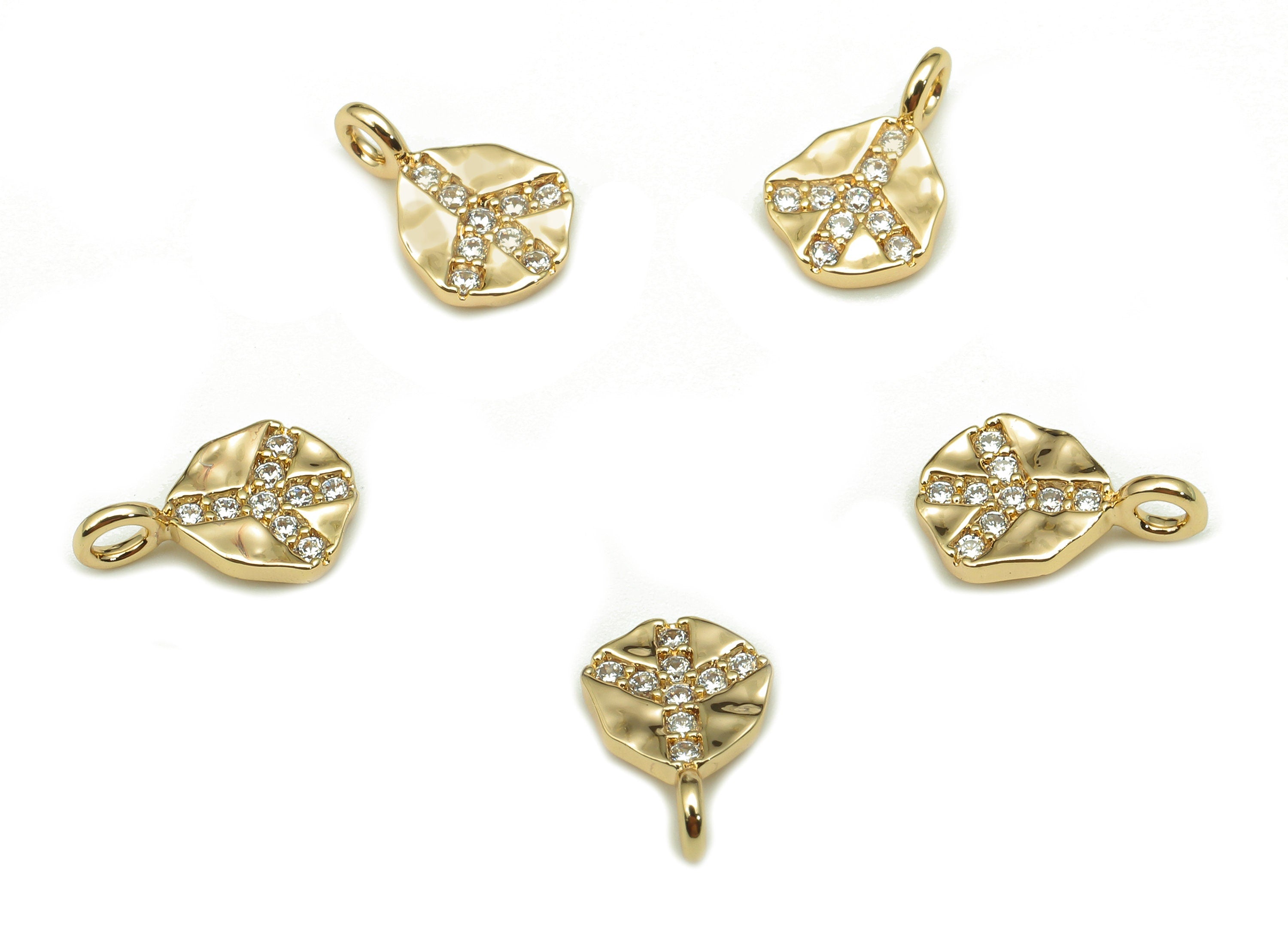 Brass Mini Leaf Earring Charm - Gold Mini Leaves Earring With Zircon - Pendant With Loop - 18K Real Gold Plating - 10.2x6.5x1.4mm - RGP5281 - DOMEDBAZAAR