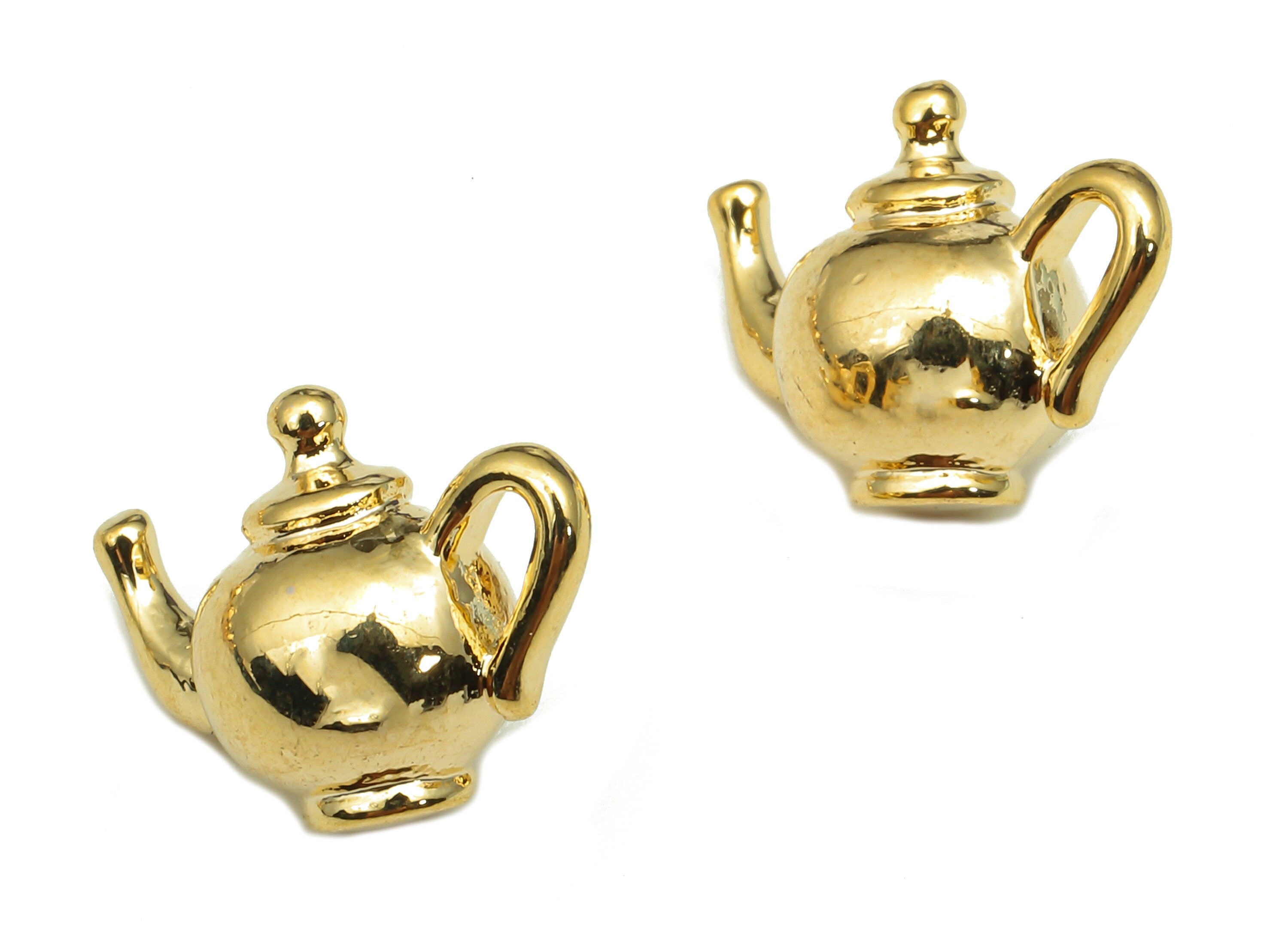 Brass Teapot Earring Charm - Gold Mini Kettle Earring - Teapot Figure Charm - 18K Real Gold Plated Brass Charm - 14.5x10.9x7.8mm - RGP5283 - DOMEDBAZAAR