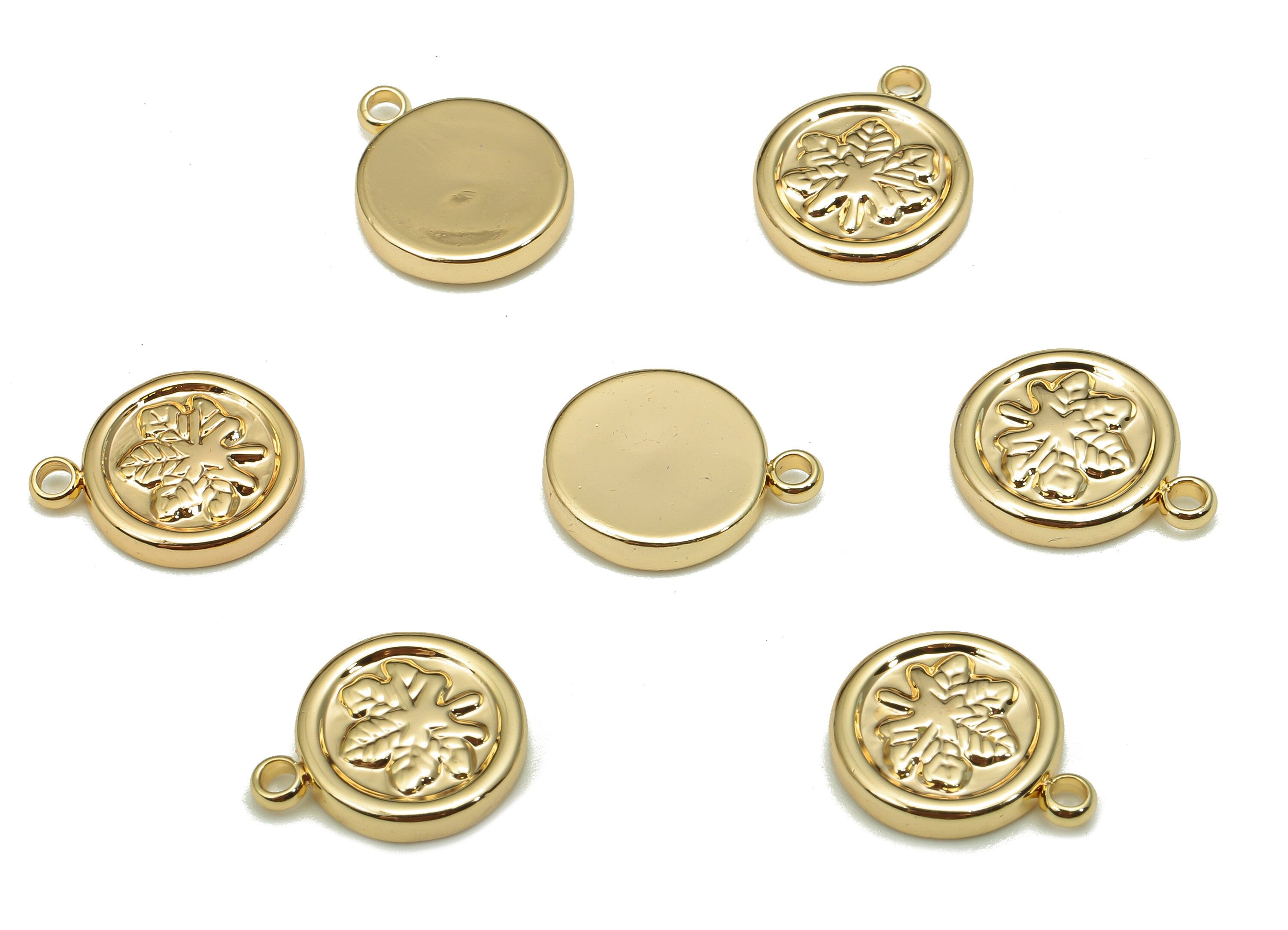 Brass Leaf Round Earring Charm - Gold Mini Circle Bracelet Charm - Leaves Pendant With Loop - 18K Real Gold Plating - 13x10.5x2.1mm -RGP5285 - DOMEDBAZAAR