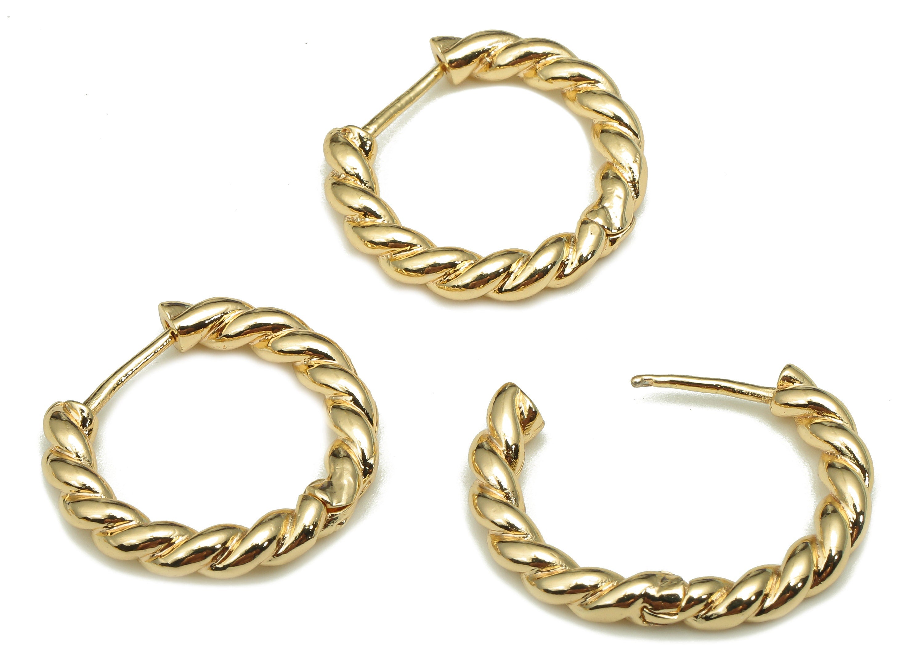 Brass Twisted Round Earring Clasp - Gold Circle Hoop Earring - Twisted Hoop Clasp - 18K Real Gold Plating Charm - 19.7x18.6x3.3mm - RGP5292 - DOMEDBAZAAR