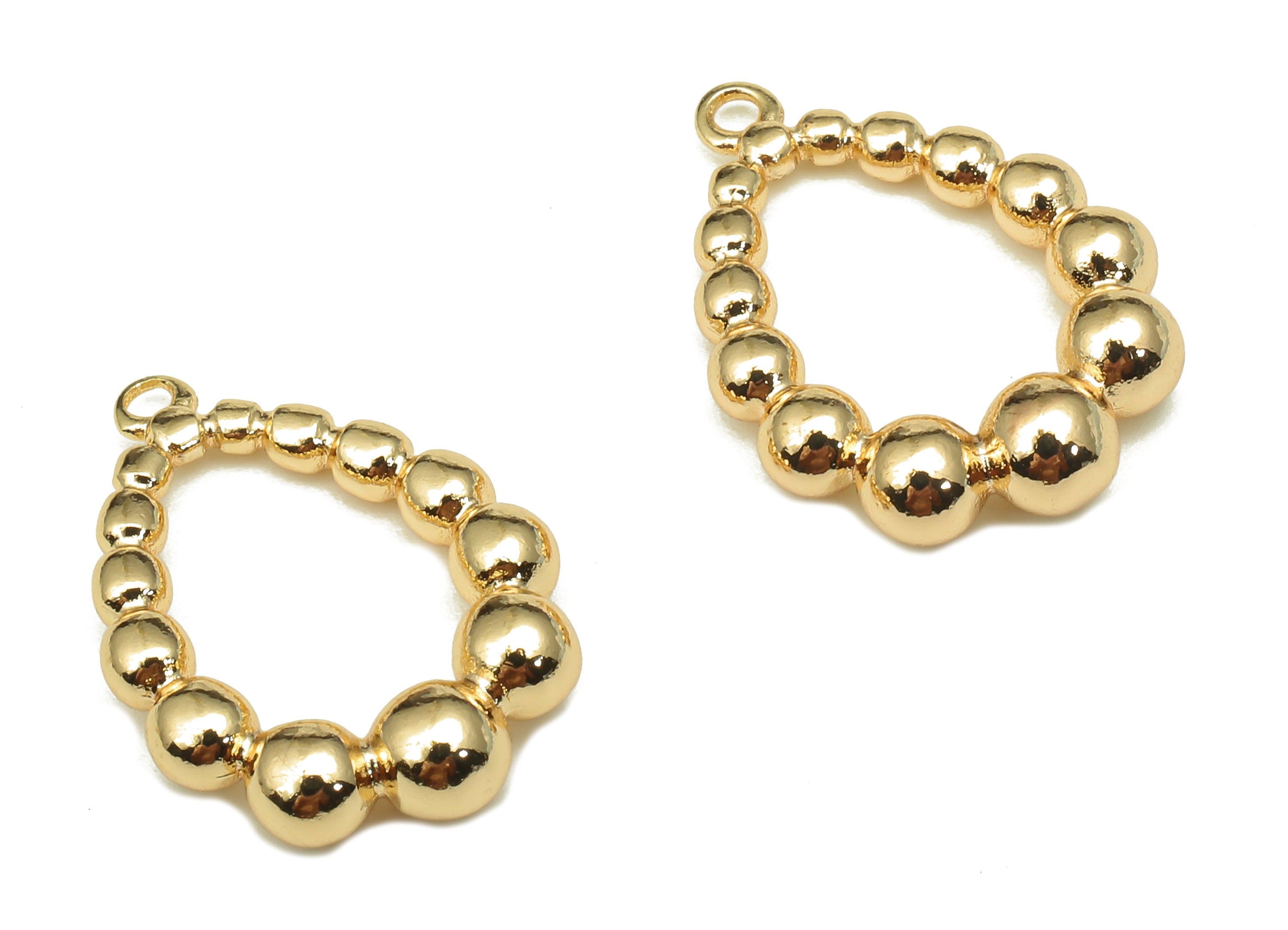 Brass Drop Earring Charm - Gold Ball One Touch Earring - Teardrop Pendant With Loop - 18K Real Gold Plating - 19.7x14.3x3.9mm - RGP5296 - DOMEDBAZAAR