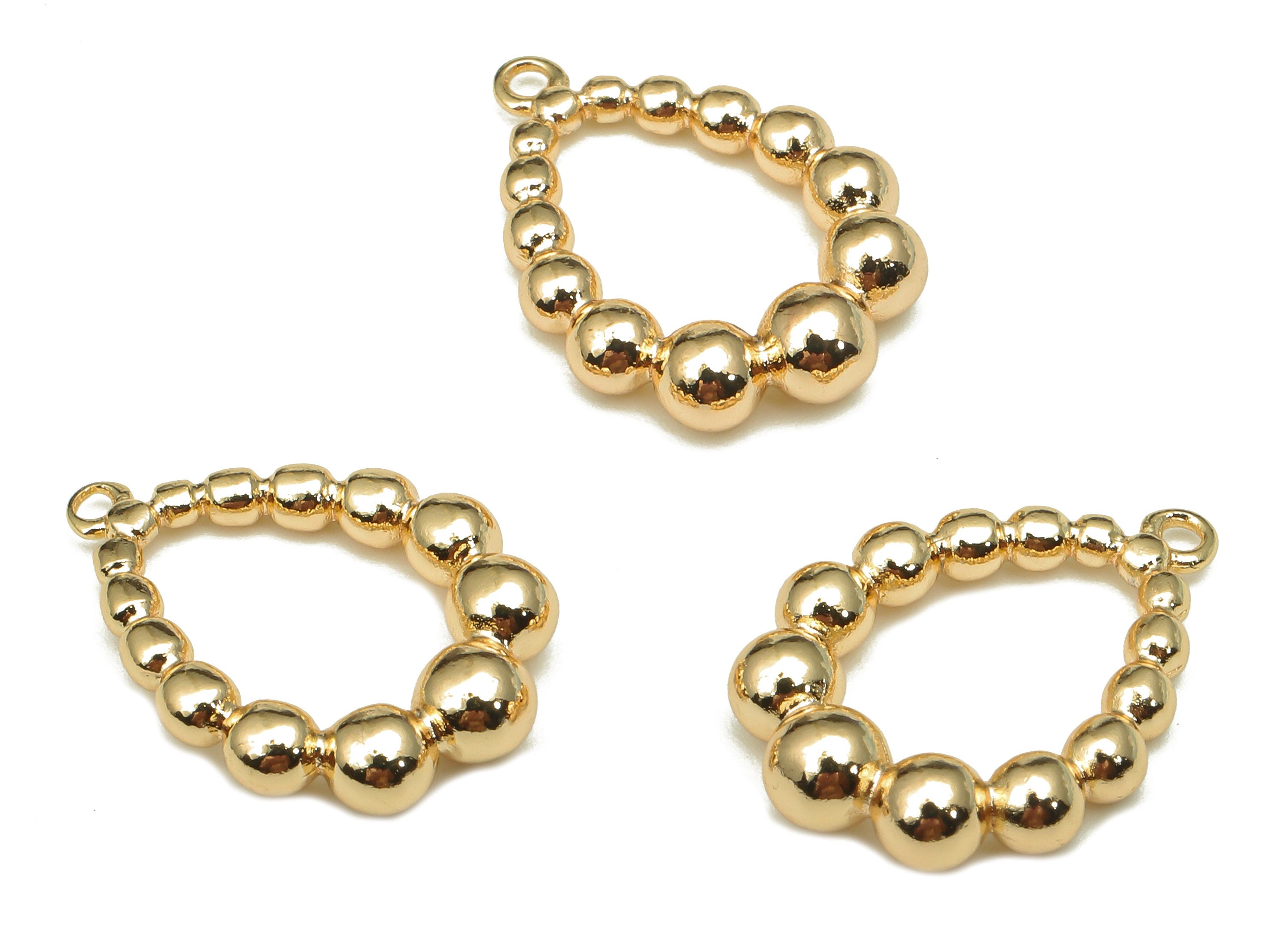 Brass Drop Earring Charm - Gold Ball One Touch Earring - Teardrop Pendant With Loop - 18K Real Gold Plating - 19.7x14.3x3.9mm - RGP5296 - DOMEDBAZAAR