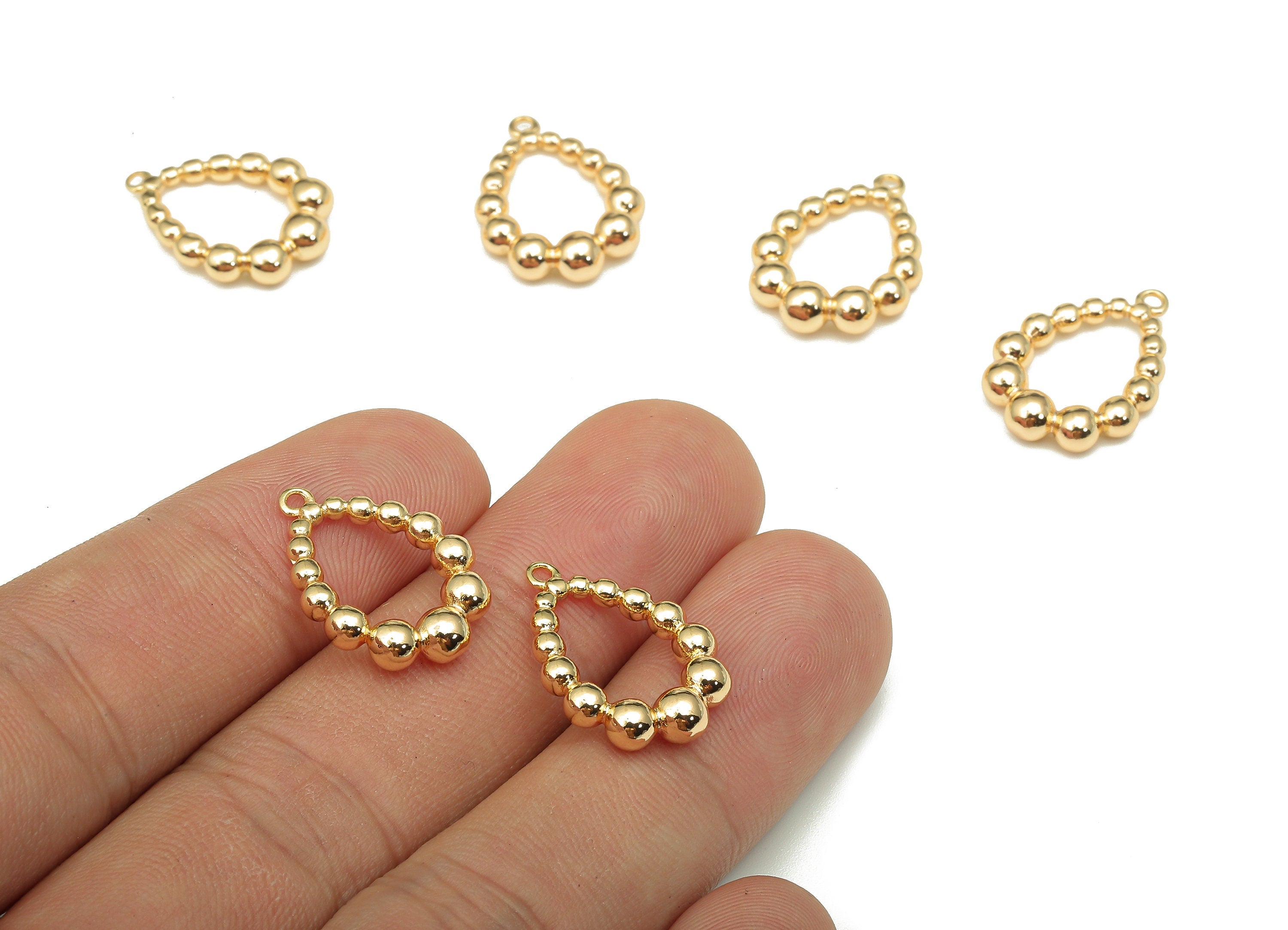 Brass Drop Earring Charm - Gold Ball One Touch Earring - Teardrop Pendant With Loop - 18K Real Gold Plating - 19.7x14.3x3.9mm - RGP5296 - DOMEDBAZAAR