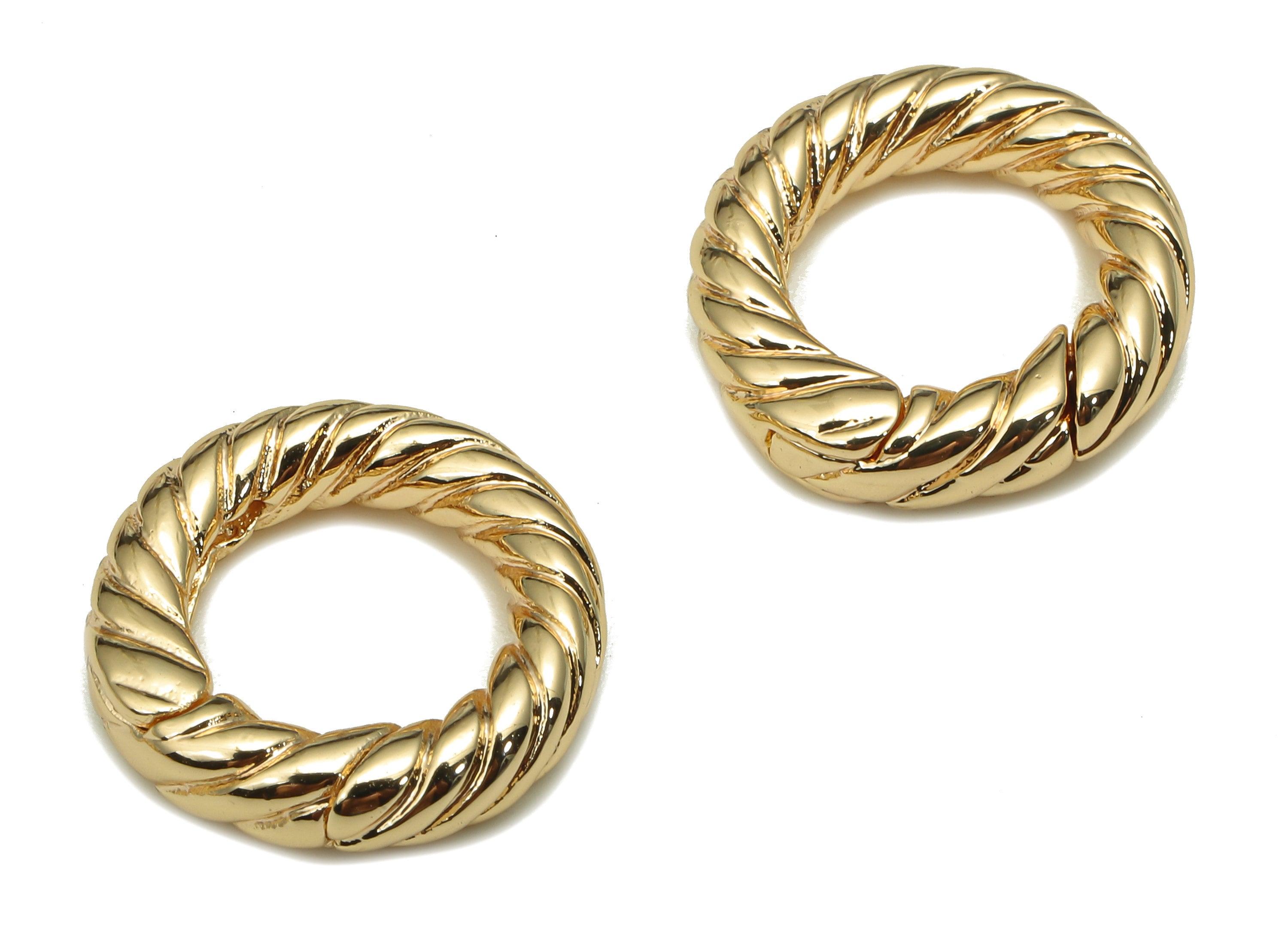 Brass Twisted Round Earring Clasp - Gold Circle Hoop Earring - Twisted Hoop Clasp - 18K Real Gold Plating Charm - 15x15x3.7mm - RGP5298 - DOMEDBAZAAR