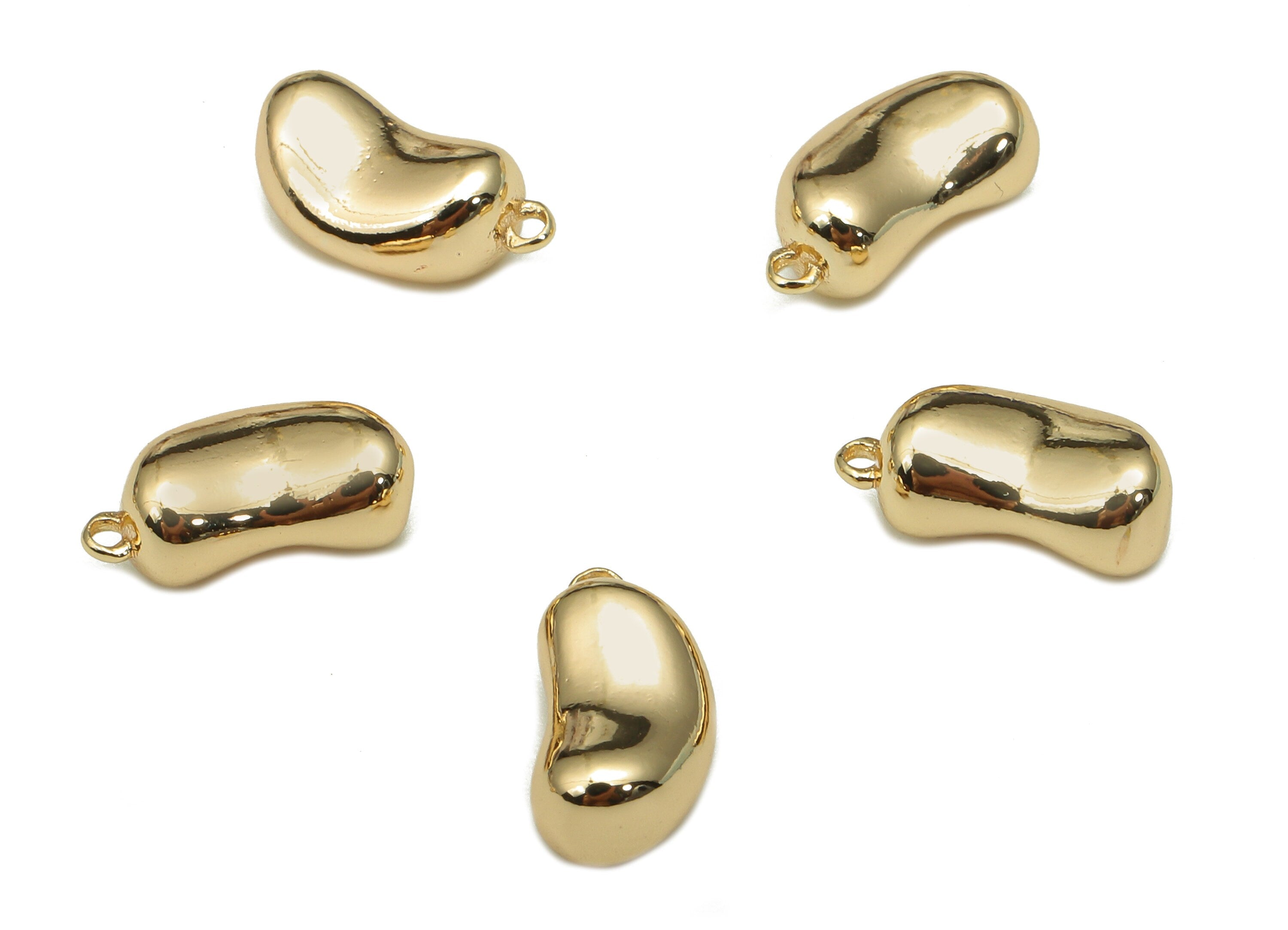 Brass Bean Earring Charm - Gold Bean Earring - Pendant With Loop - Bean Charm For Necklace - 18K Real Gold Plating - 10.6x5.5x3.3mm -RGP5299 - DOMEDBAZAAR
