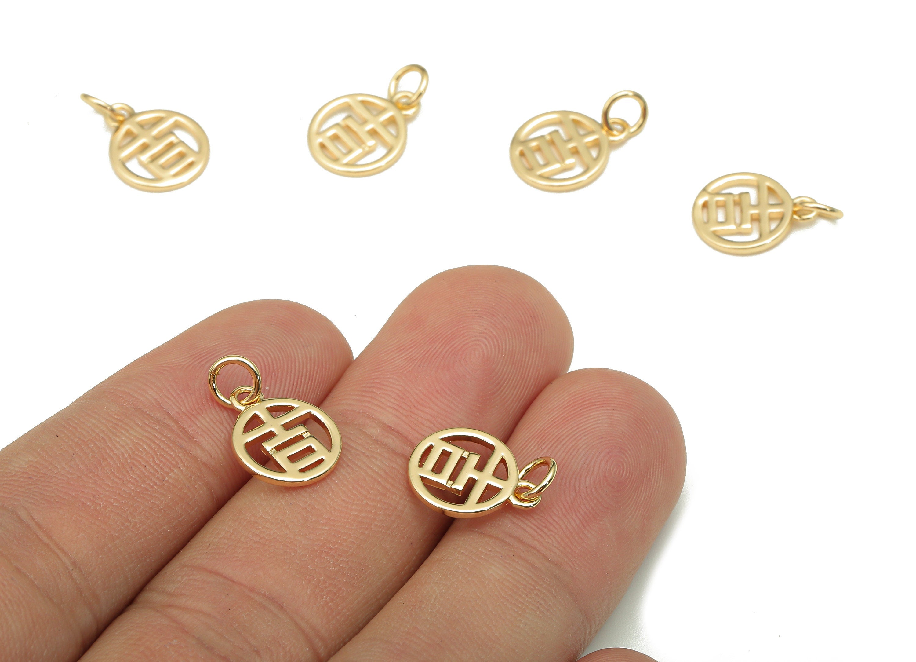 Brass Round Earring Charm - Gold Mini Circle Earring - Word Pendant With Loop - Bracelet Charm - 18K Real Gold Plating -15.1x9.9x1mm-RGP5301 - DOMEDBAZAAR