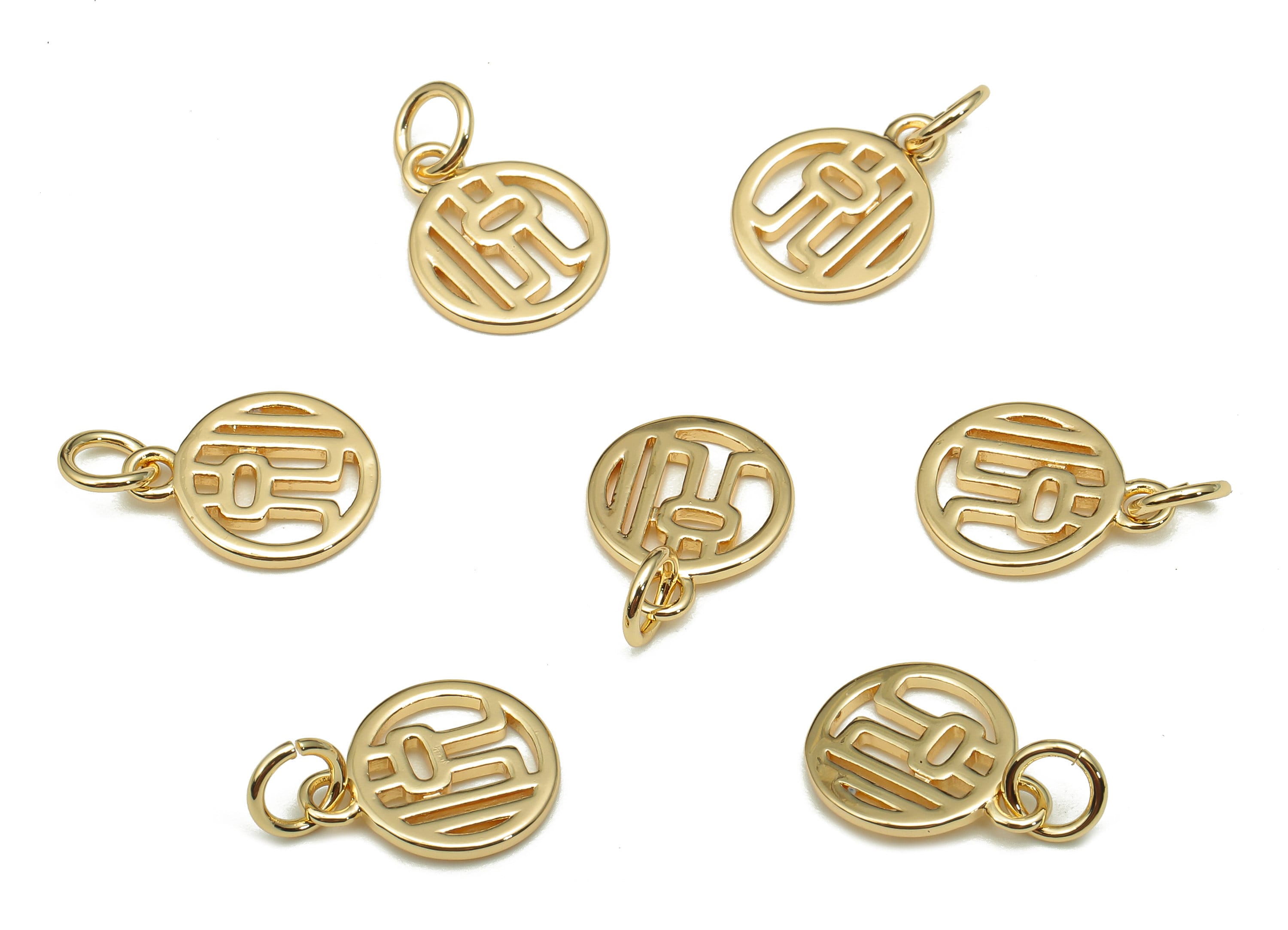 Brass Round Earring Charm - Gold Mini Circle Earring - Word Pendant With Loop - Bracelet Charm - 18K Real Gold Plating -15.1x9.9x1mm-RGP5302 - DOMEDBAZAAR