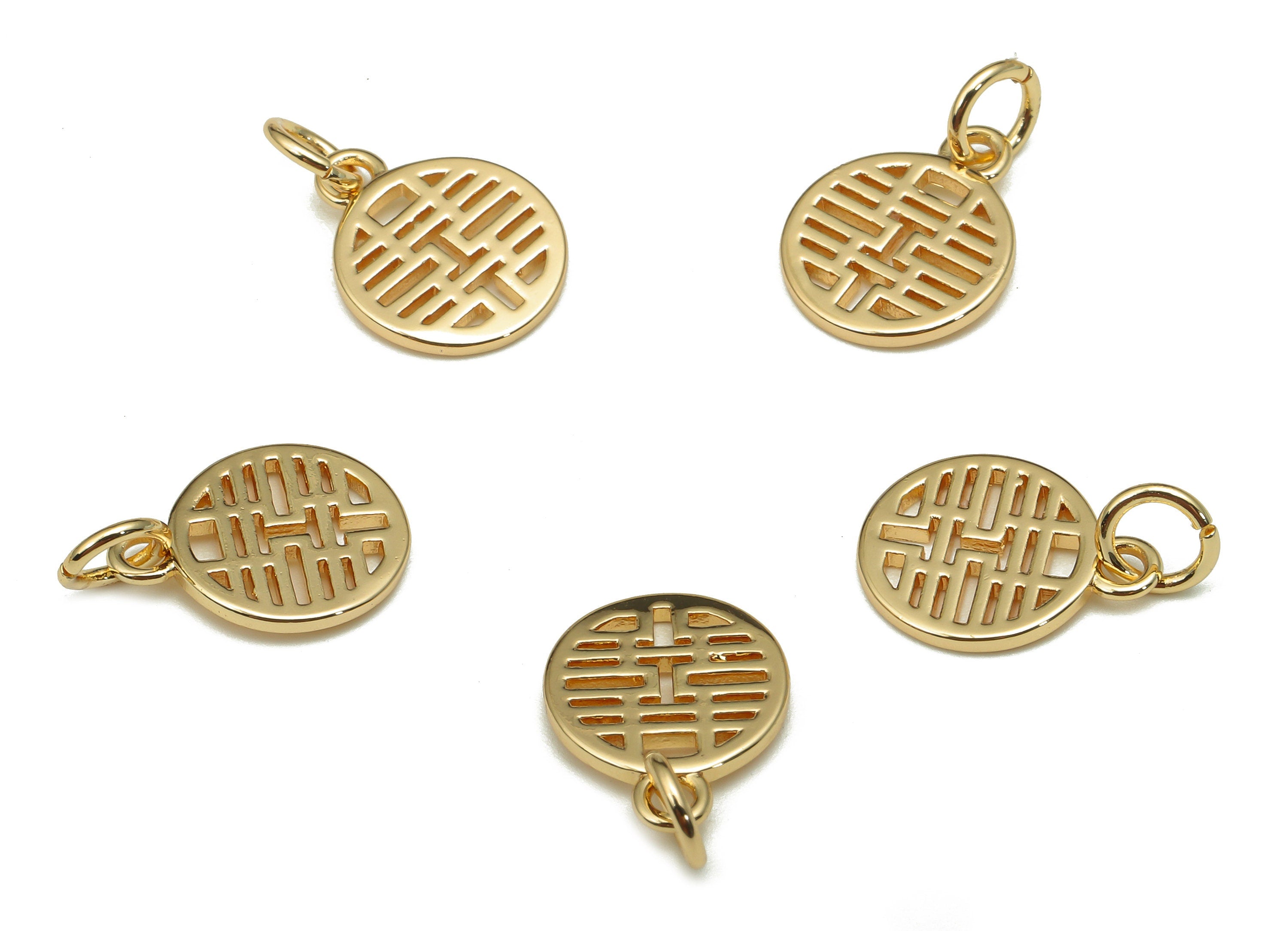 Brass Round Earring Charm - Gold Mini Circle Earring - Word Pendant With Loop - Bracelet Charm - 18K Real Gold Plating -15.1x9.9x1mm-RGP5303 - DOMEDBAZAAR