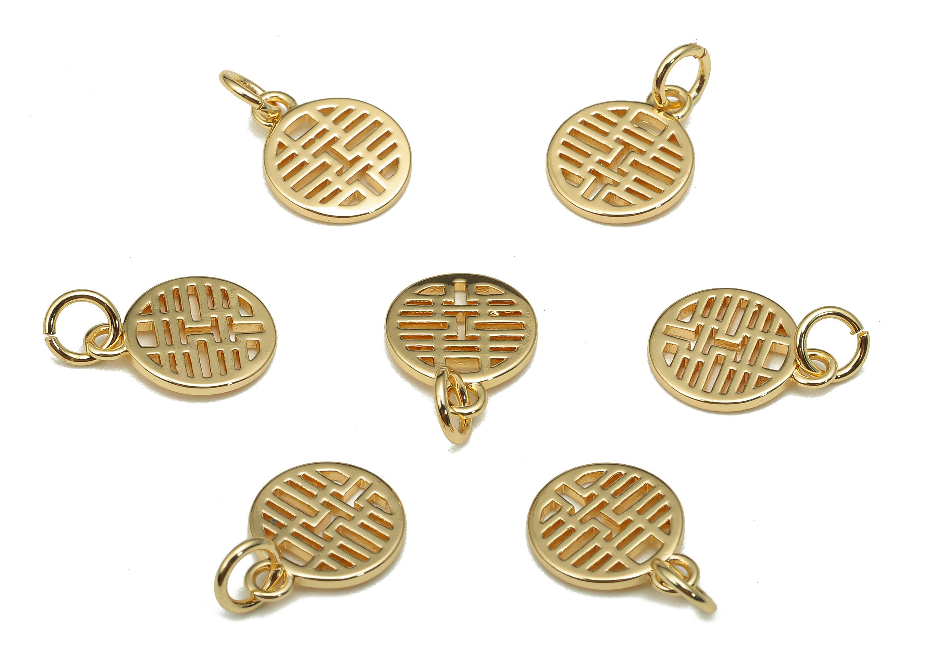 Brass Round Earring Charm - Gold Mini Circle Earring - Word Pendant With Loop - Bracelet Charm - 18K Real Gold Plating -15.1x9.9x1mm-RGP5303 - DOMEDBAZAAR