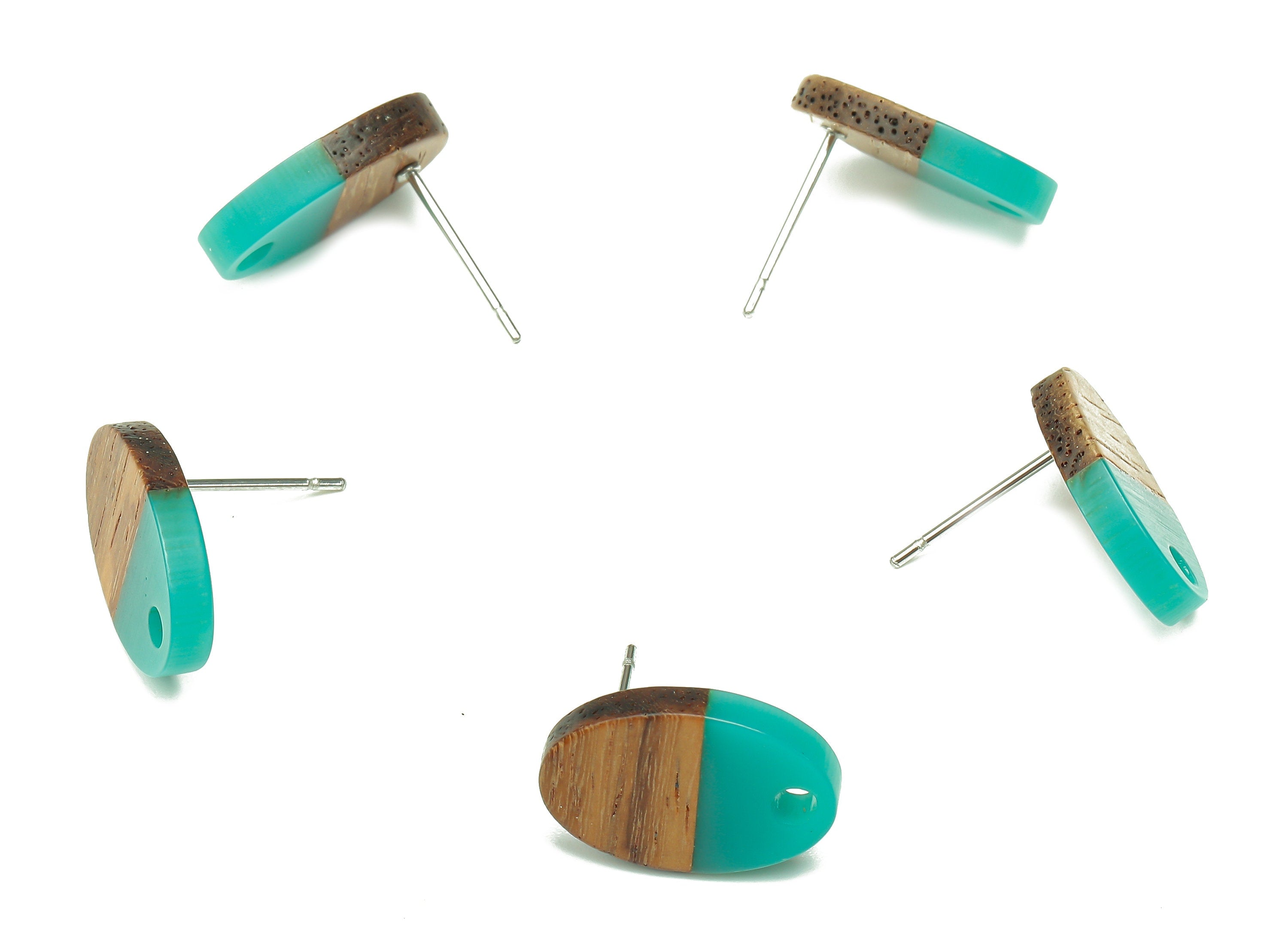Natural Wooden Oval Earring Stud - Walnut Wood Petrol Resin Ellipse Earring Post - 316 Stainless Steel Stud - 15.6x10.23x2.42mm - BB1258A - DOMEDBAZAAR