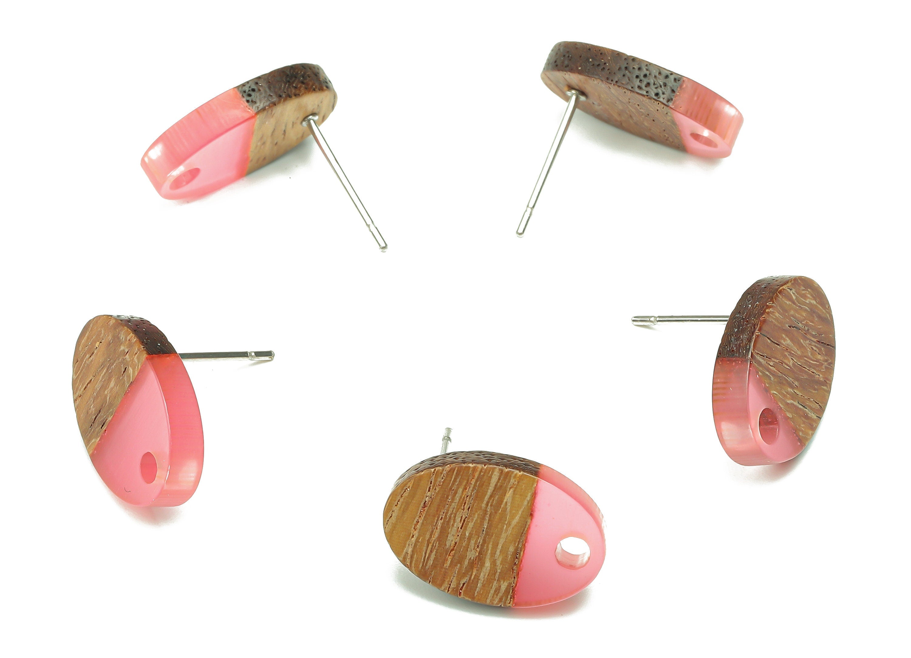Natural Wooden Oval Earring Stud - Walnut Wood Light Red Resin Ellipse Earring Post - 316 Stainless Steel Stud - 15.6x10.23x2.42mm - BB1258L - DOMEDBAZAAR